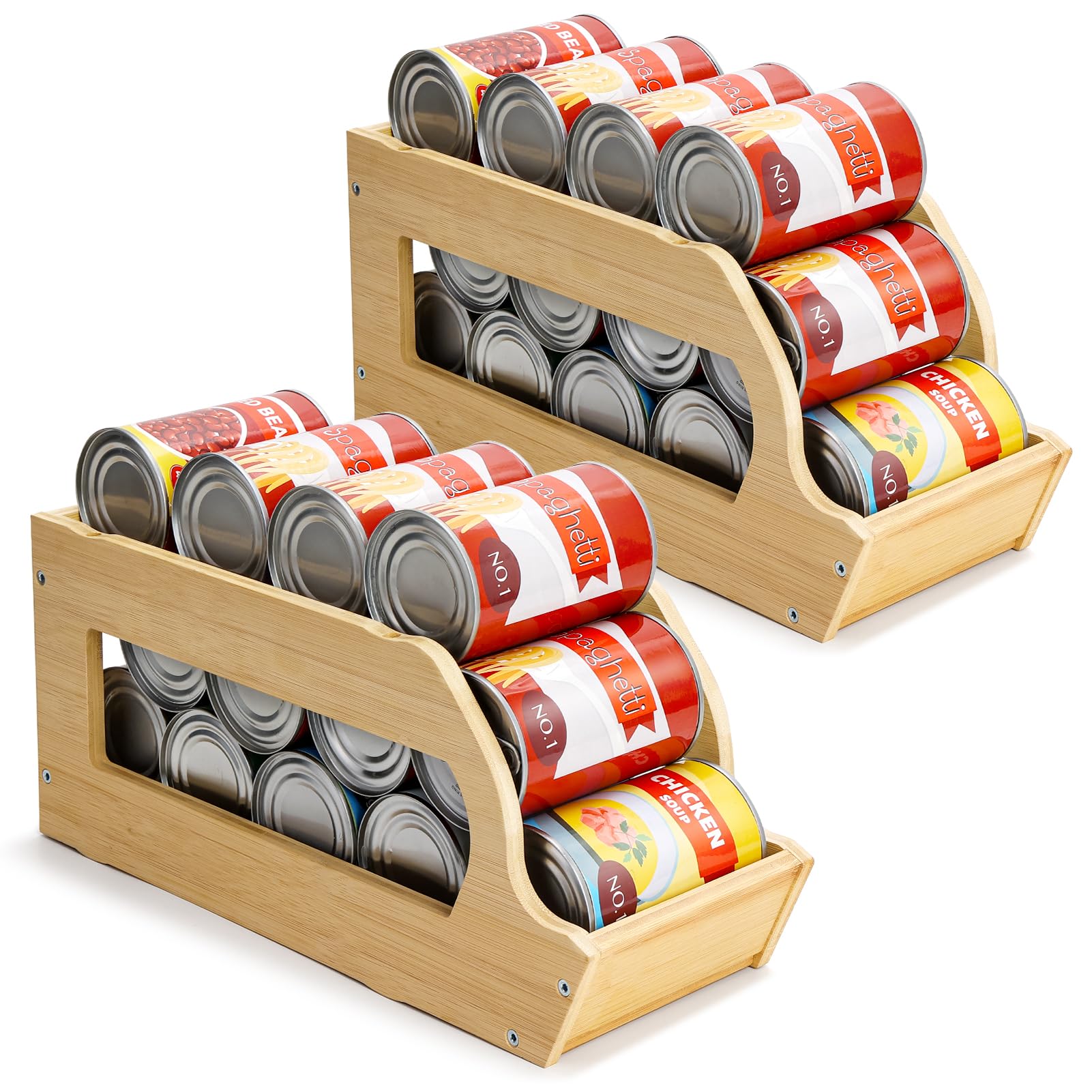 Yumkfoi Bamboo Can Organizers and Storage for Pantry, Soda Can Organizer Beverage Drink Holders, Stackable Canned Goods Organize