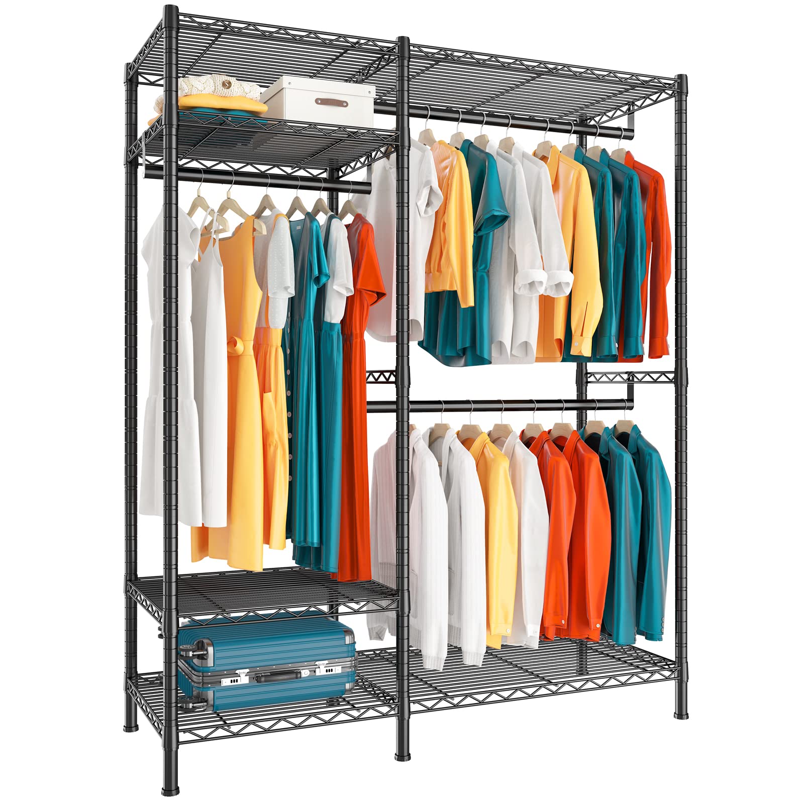 Raybee Clothes Rack Heavy Duty Clothing Rack Load 700LBS Clothing Racks for Hanging Clothes Adjustable Closet Rack Metal Wadrobe