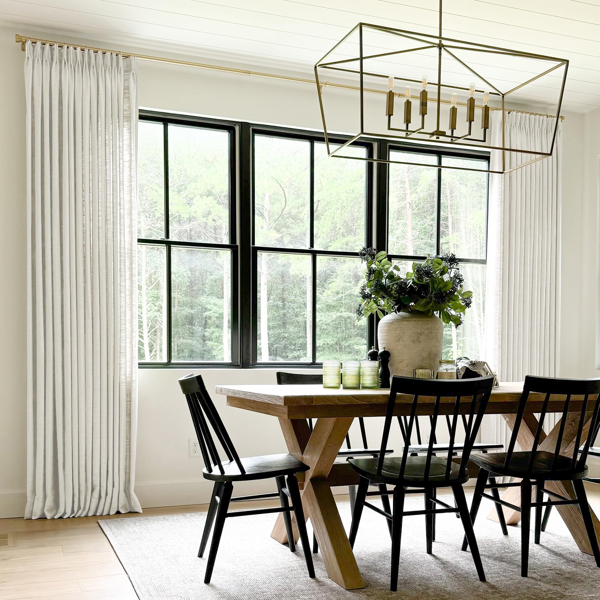 Twopages Double Layer Lined Curtain Beige White Linen Blend Light Filtering Pinch Pleat Curtain For Kitchen, Room Darkening Wind
