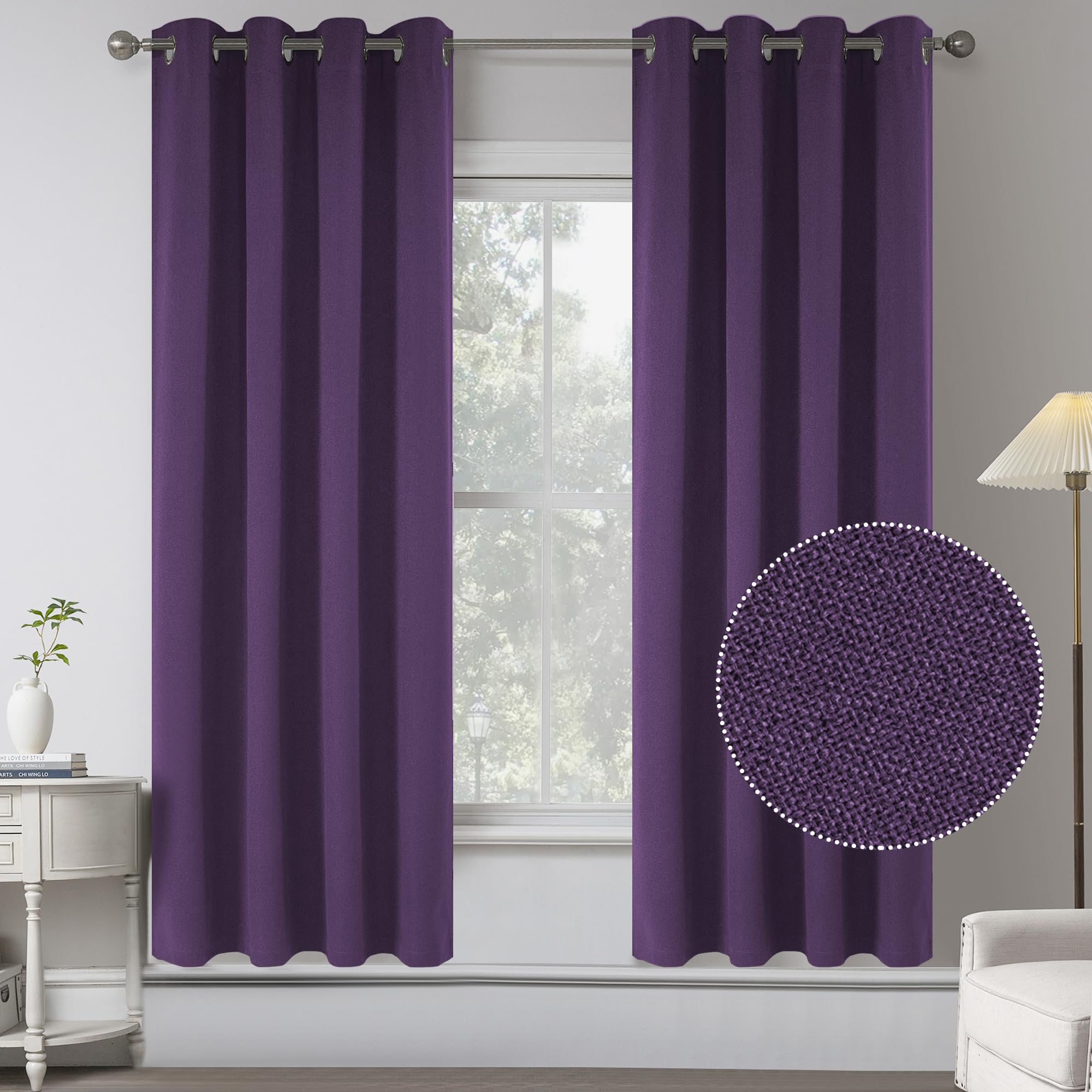 Faux Linen 100% Blackout Curtains For Bedroom - 72 Inches Long Energy Saving Thermal Insulated Window Treatment Primitive Rustic