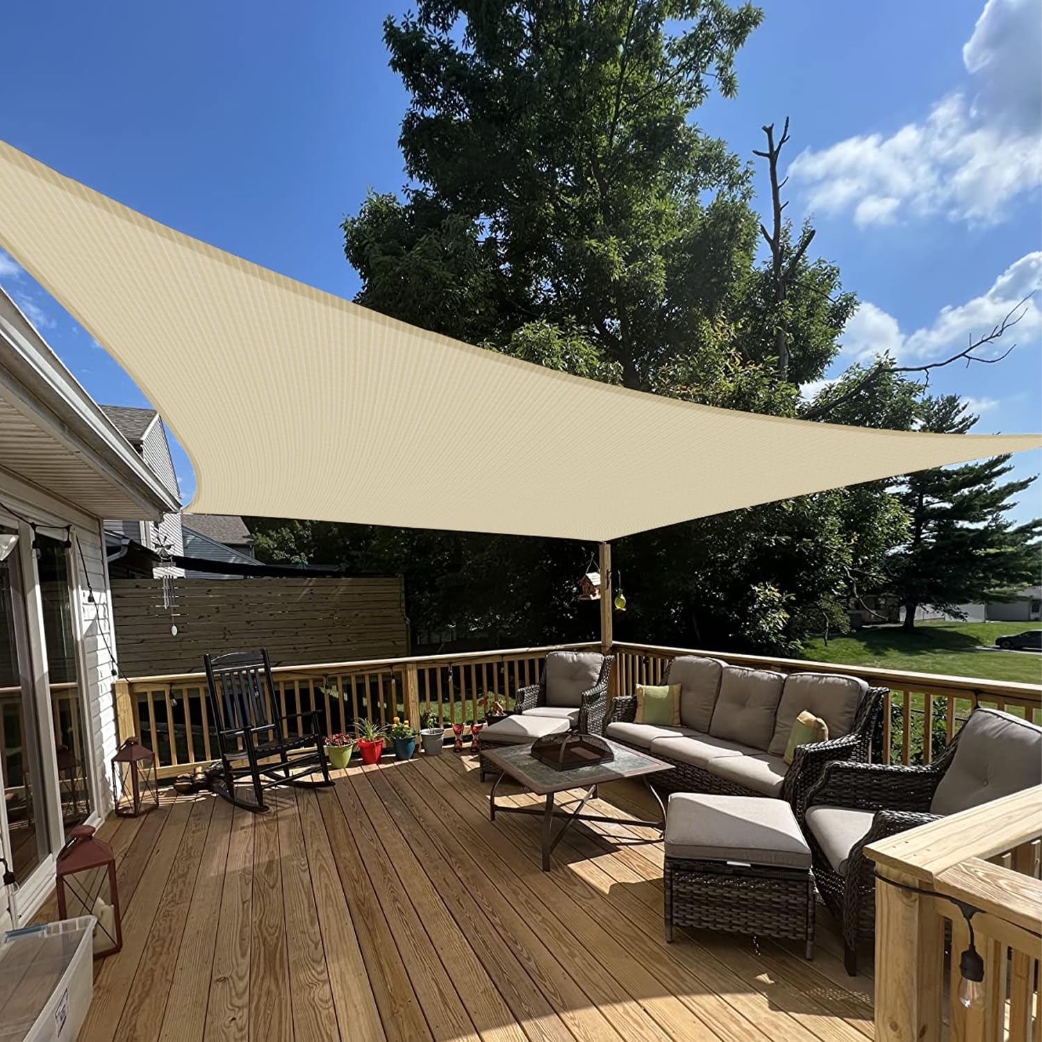E&K Sunrise 12' X 21' Sun Shade Sail Rectangle Canopy Shade Cover Uv Block For Patio Backyard Garden Outdoor (Beige)