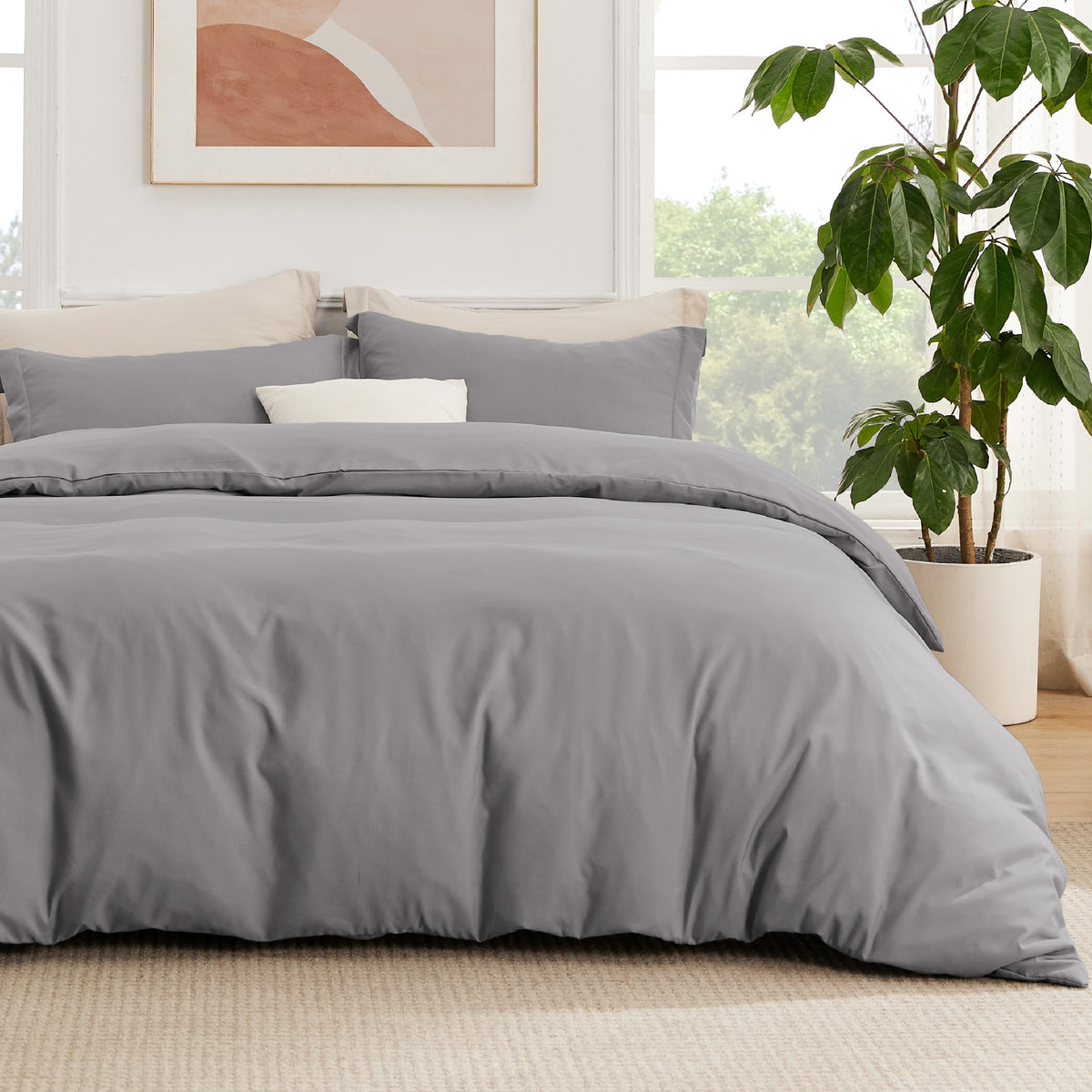 Bedsure Twin/Twin Xl Duvet Cover Set With Fitted Sheet - Soft Double Brushed Grey Bedding Duvet Cover Set, 3 Pieces, Includes 1