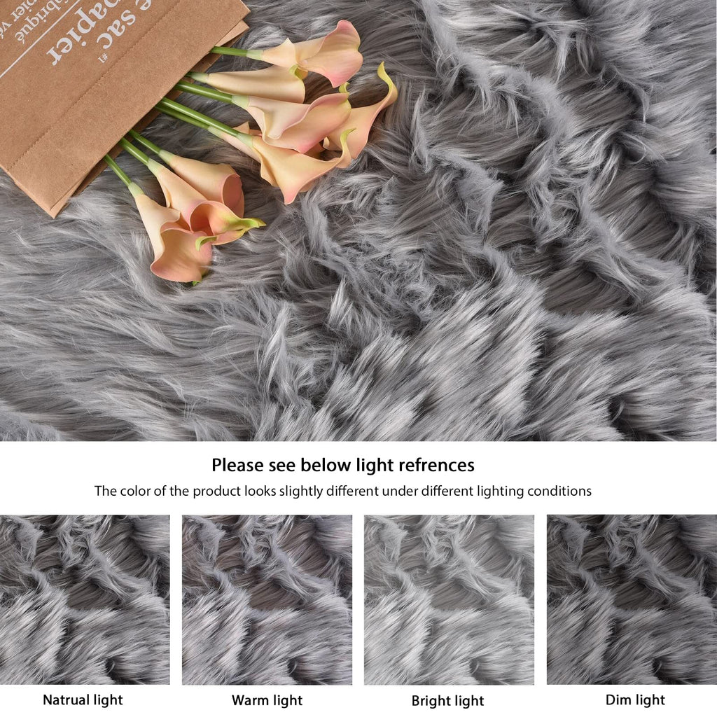 Orinova Shag Washable Area Rugs 8X10 Grey Fluffy Rug For Living Room Large Faux Sheepskin Shaggy Fur Area Rugs For Bedroom Nurse