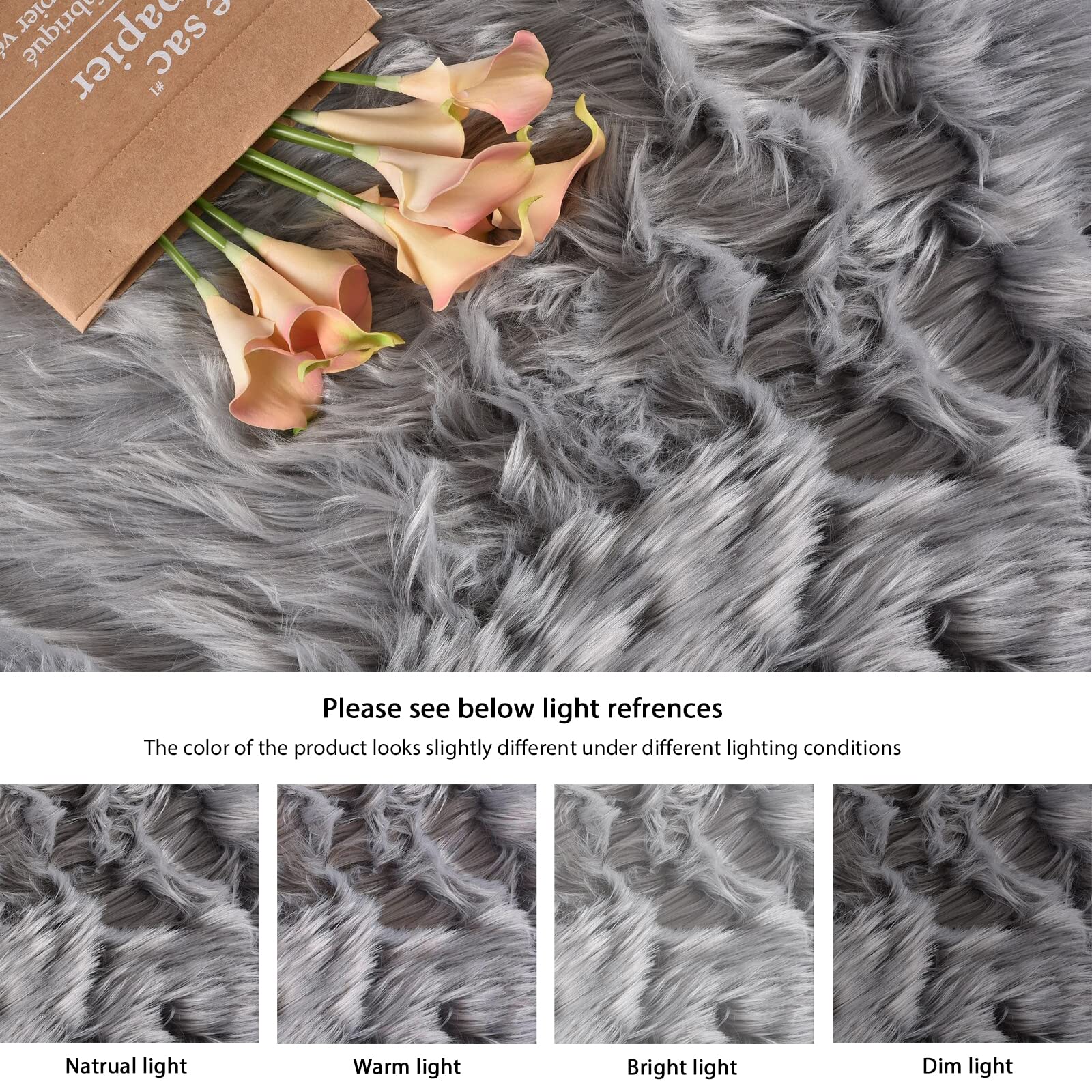 Orinova Shag Washable Area Rugs 8X10 Grey Fluffy Rug For Living Room Large Faux Sheepskin Shaggy Fur Area Rugs For Bedroom Nurse