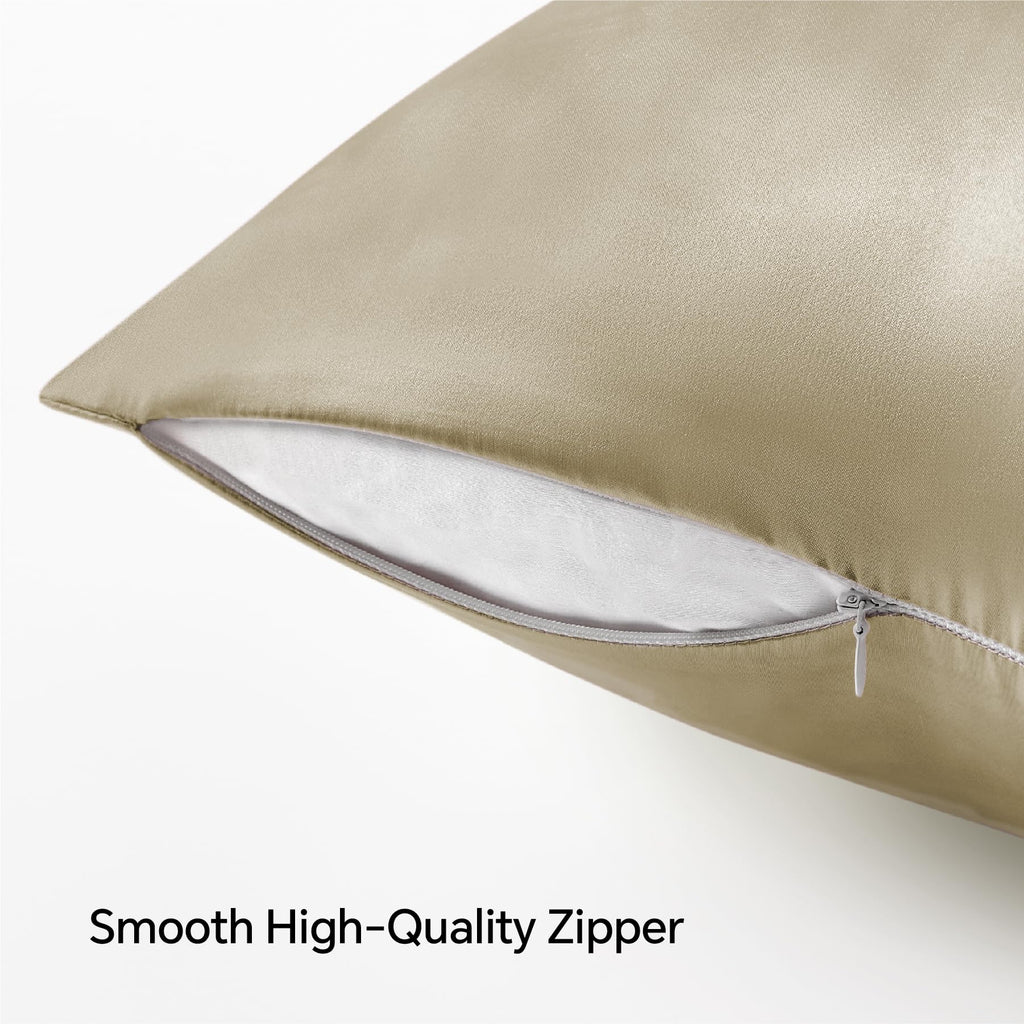 Bedelite Satin Pillowcase With Zipper, Taupe Pillow Cases Queen Size Set Of 2, Super Soft And Cooling Similar To Silk Pillow Cas