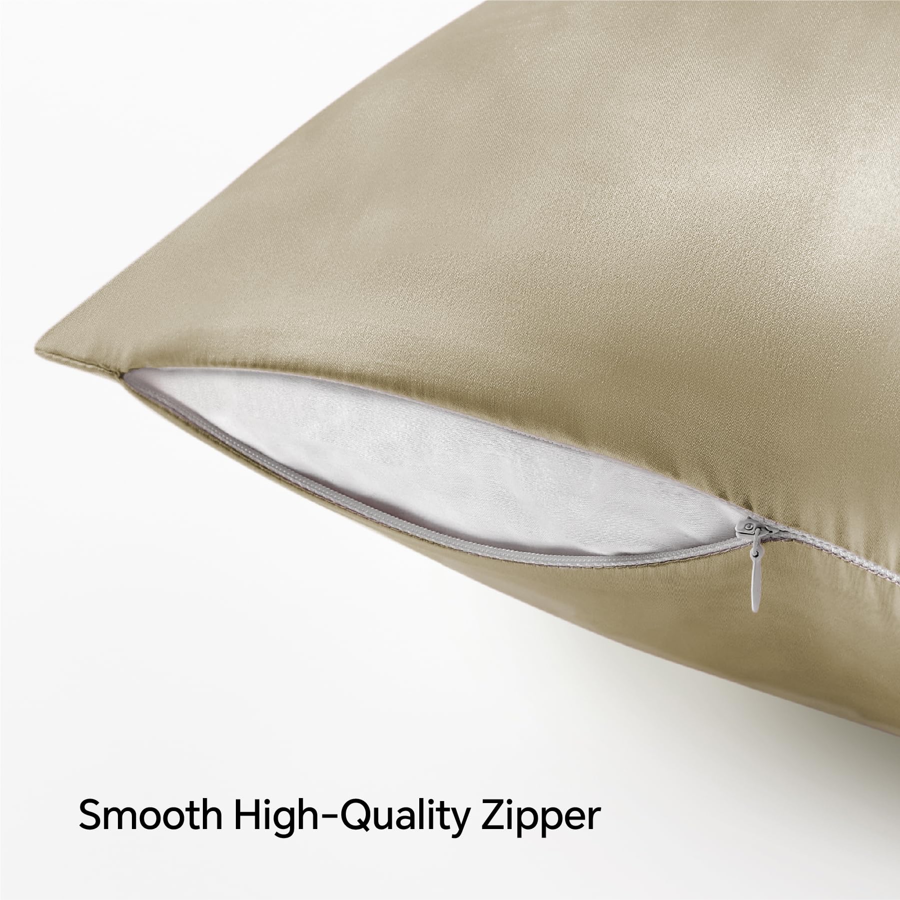 Bedelite Satin Pillowcase With Zipper, Taupe Pillow Cases Queen Size Set Of 2, Super Soft And Cooling Similar To Silk Pillow Cas