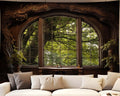 QGHOT Window Tapestry, Outdoor Forest Tapestry Wall Hanging Rustic Country Backdrop Oversized Nature Landscape Wall Mural Tapest