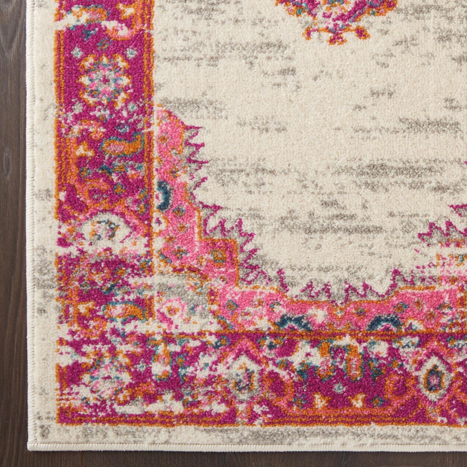 Nourison Passion Ivory/Fuchsia 3'9'' X 5'9'' Area-Rug, Boho, Traditional, Easy-Cleaning, Non Shedding, Bed Room, Living Room, Ha