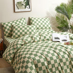 Clothknow Green White Plaid Comforter Set Twin 3Pcs Checker Bedding Comforter Sets Buffalo Twin Comforter Sage Green Comforter S