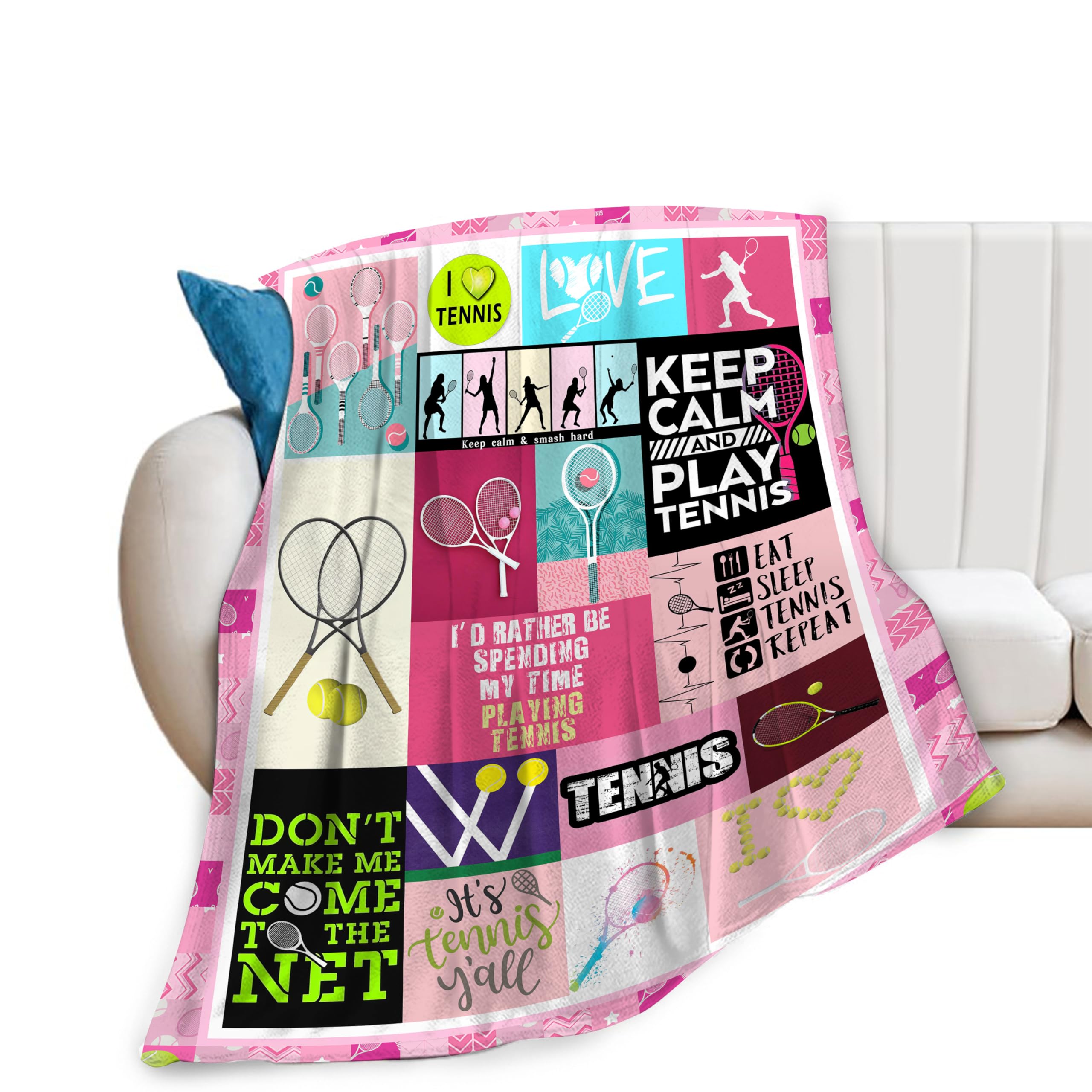 Tennis Blanket Gift For Girls Women Ultra Soft Cozy Fleece Tennis Sport Theme Throw Blankets Fuzzy Plush Bedding Tennis Player B