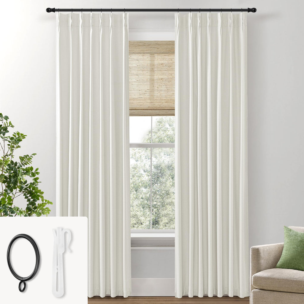 Shineland 108 Inch Curtains Long,Pinch Pleated Curtains Blackout Linen Black Out Extra Long Curtains For Living Room Drapes 108 Inches Long 2 Panels,Cream