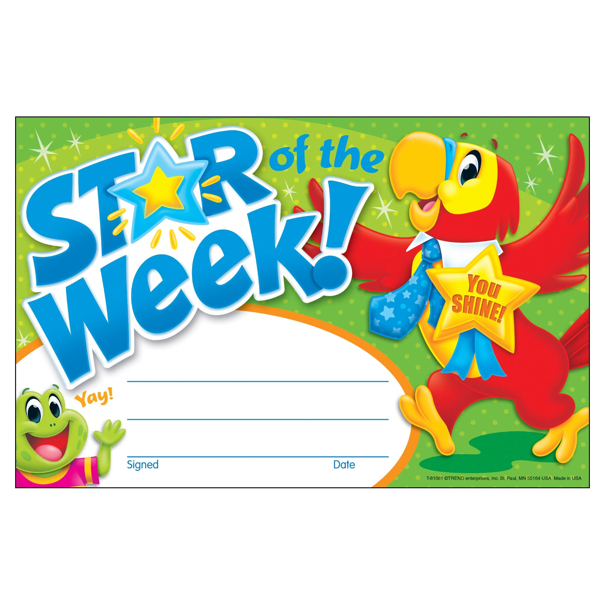 Trend Enterprises, Inc. Star Of The Week Playtime Pals Recognition Awards, 30 Ct