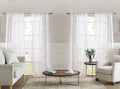 Laura Ashley Berwyn Lattice Sheer Curtains with Rod Pocket, Each Panel Measures 38 W x 96 L, White, 4 Panels