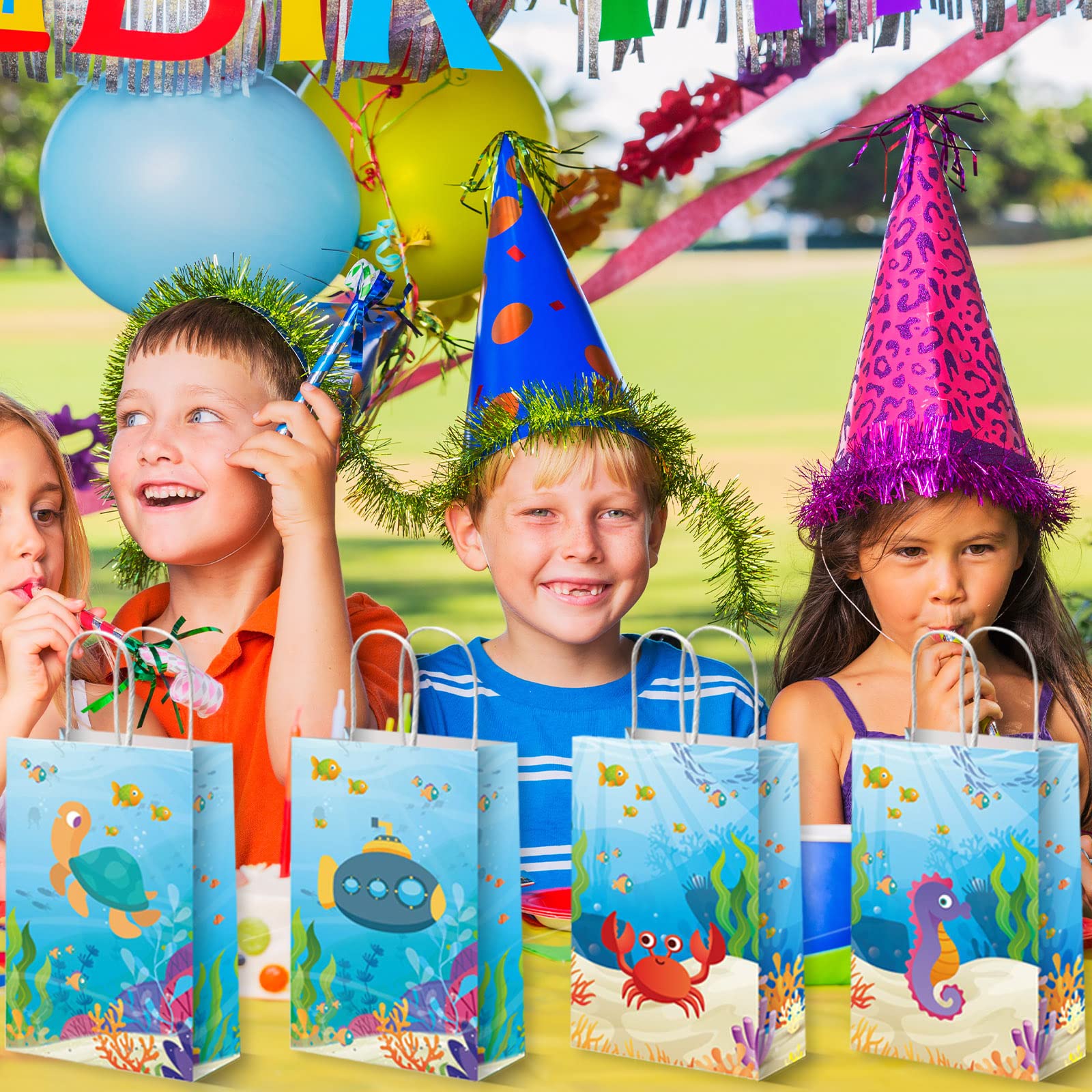12 Pack Sea Animals Party Bags Under The Sea Party Favor Gift Bags Ocean Themed Party Treat Bags Marine Creature Fish Mermaid Ca