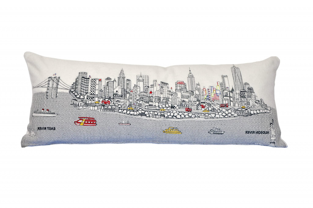 HomeRoots Cream 35' White NYC Daylight Skyline Lumbar Decorative Pillow