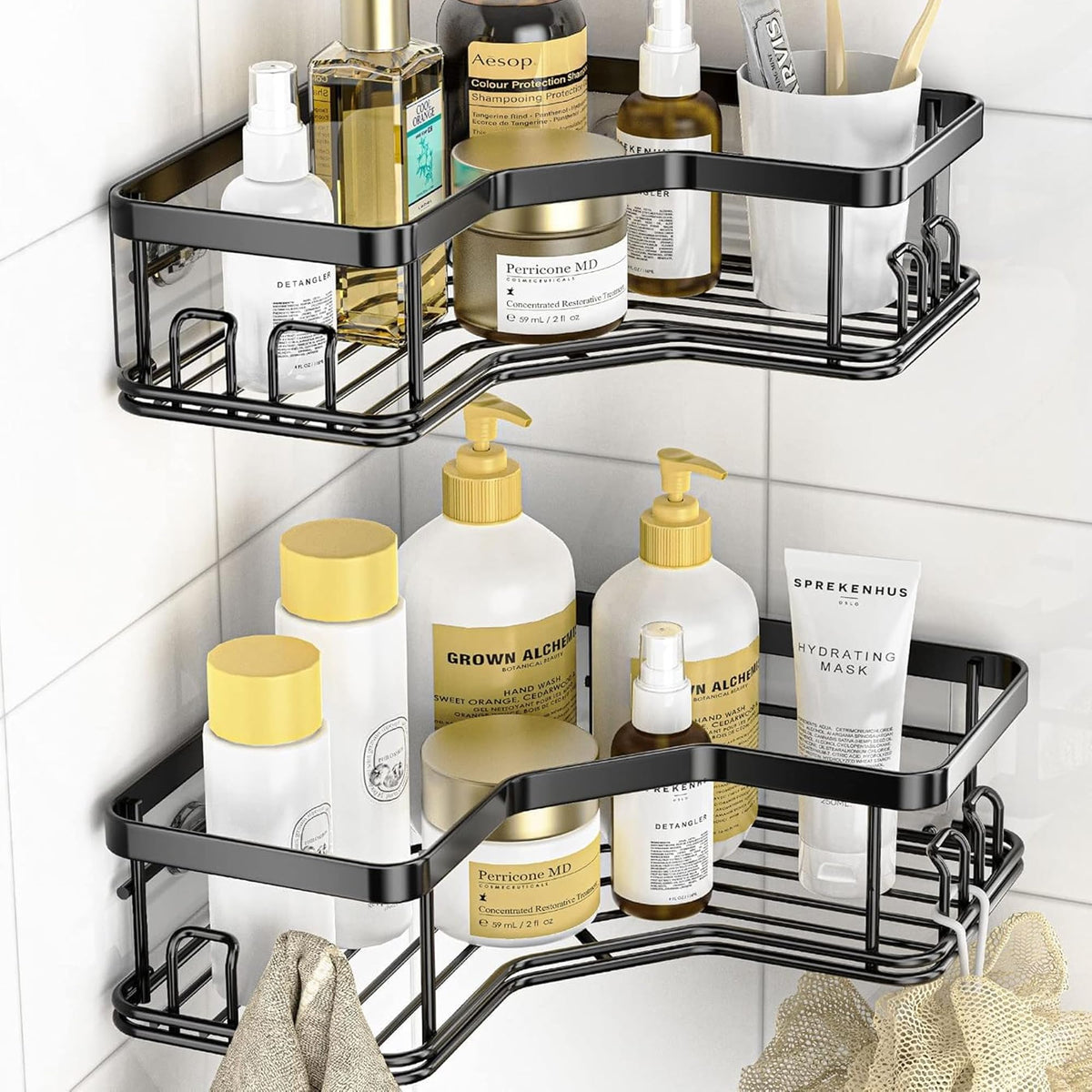 Sulfar Self Adhesive Corner Shelf for Bathroom Adhesive Shelf for Kitchen with Magic Sticker Bathroom Organizer Without Drill (B