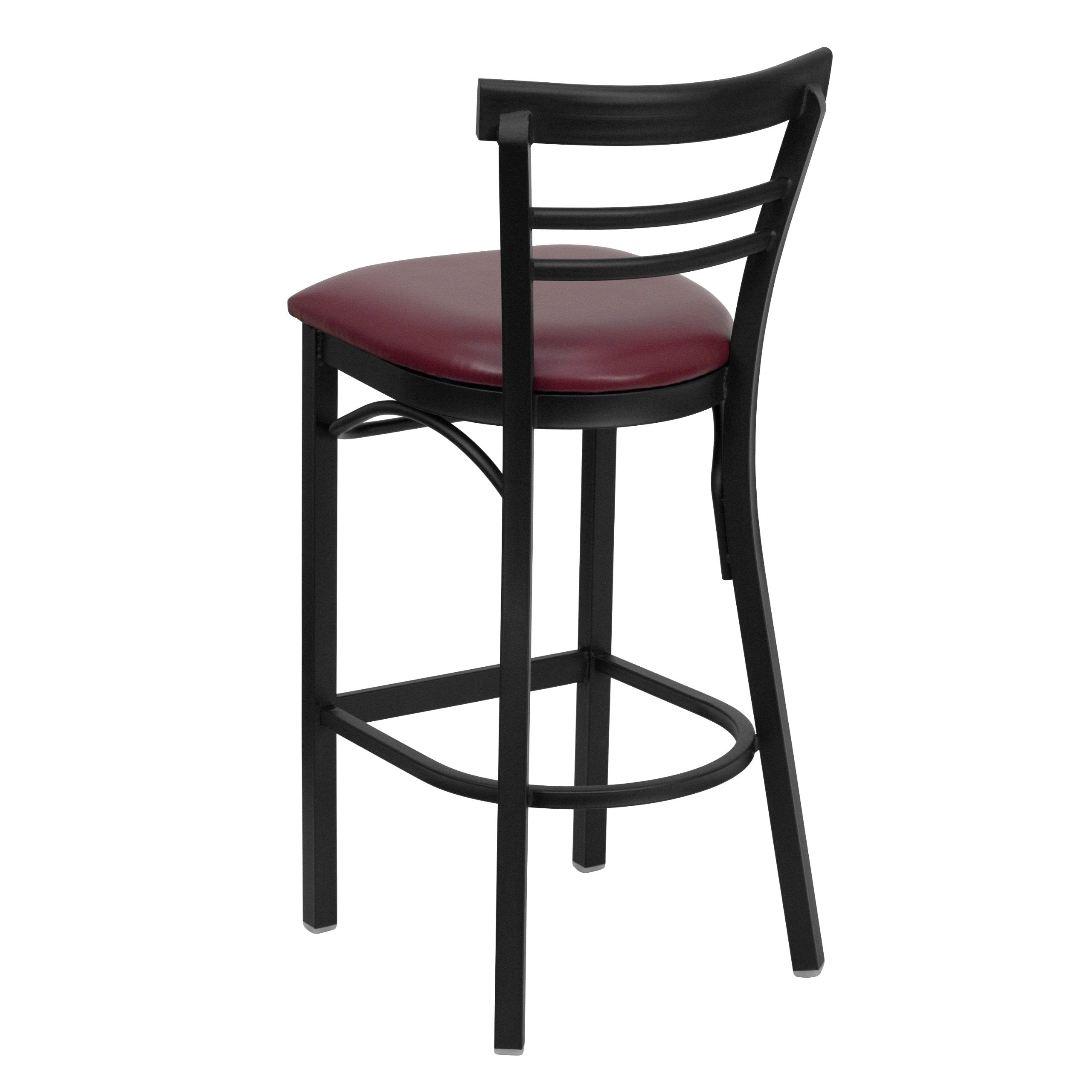 Flash Furniture Hercules Series Black Two-Slat Ladder Back Metal Restaurant Barstool - Burgundy Vinyl Seat