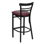 Flash Furniture Hercules Series Black Two-Slat Ladder Back Metal Restaurant Barstool - Burgundy Vinyl Seat