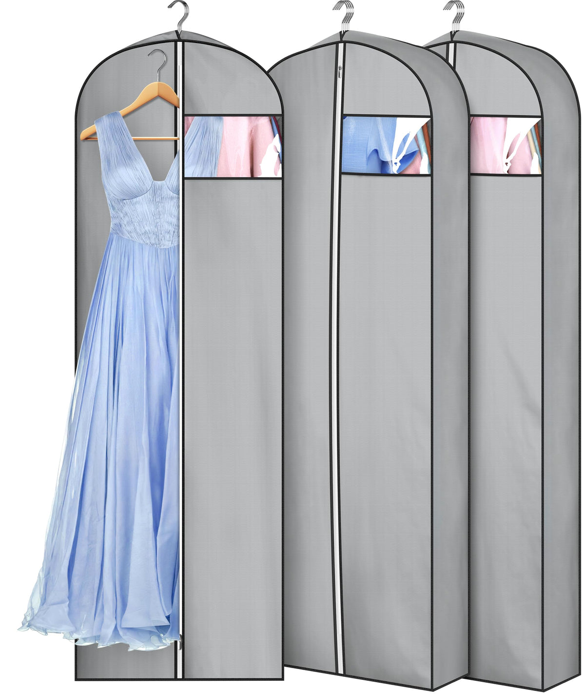 MISSLO 4'' Gusseted Garment Bags for Hanging Clothes Storage 72'' Dress Bags for Gowns Long Waterproof Dress Cover for Closet We