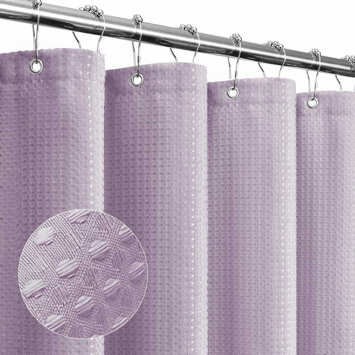 Gibelle Lavender Shower Curtain, Waffle Weave Textured Fabric Shower Curtain For Bathroom - Soft Cloth & Hotel Spa Luxury, Water