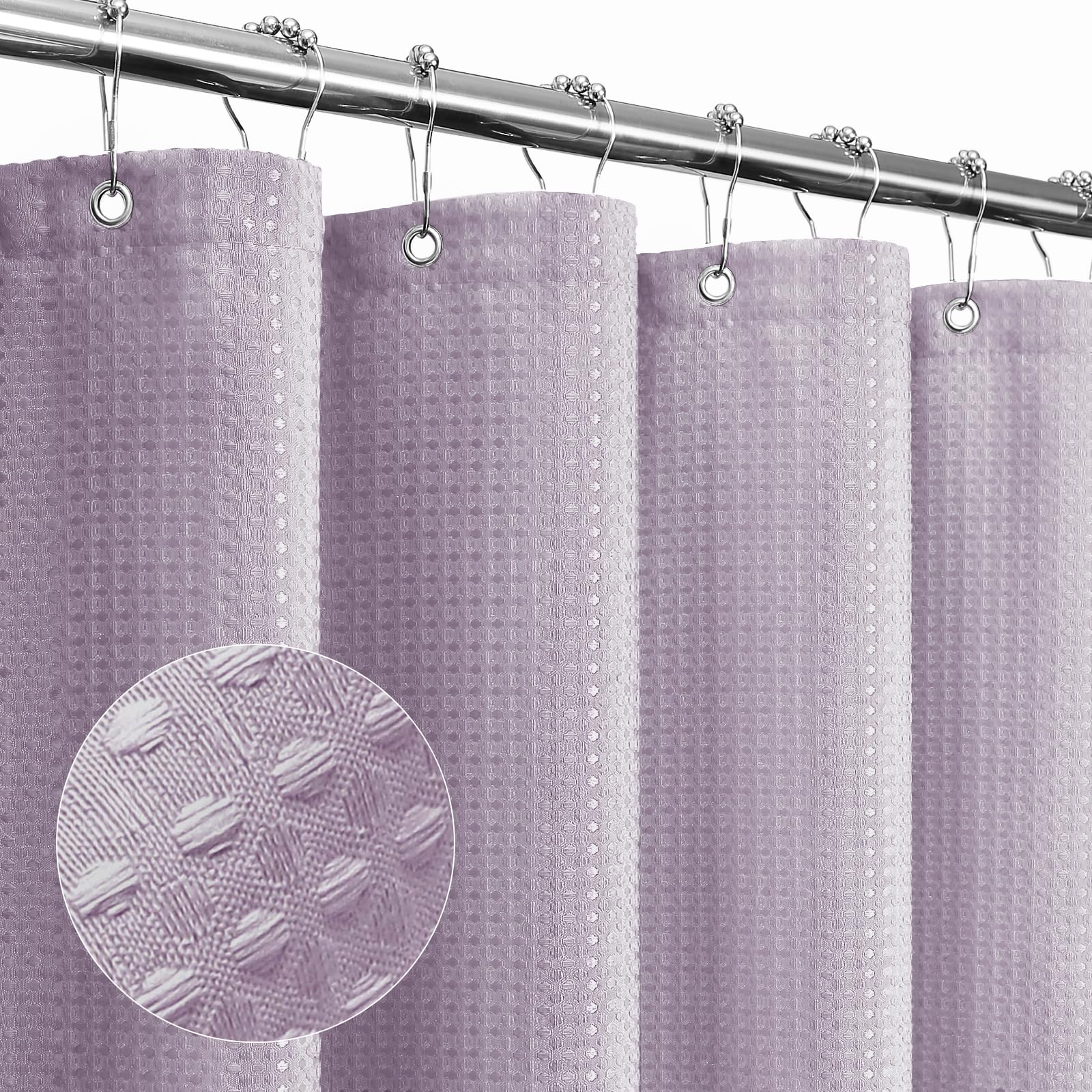 Gibelle Lavender Shower Curtain, Waffle Weave Textured Fabric Shower Curtain For Bathroom - Soft Cloth & Hotel Spa Luxury, Water