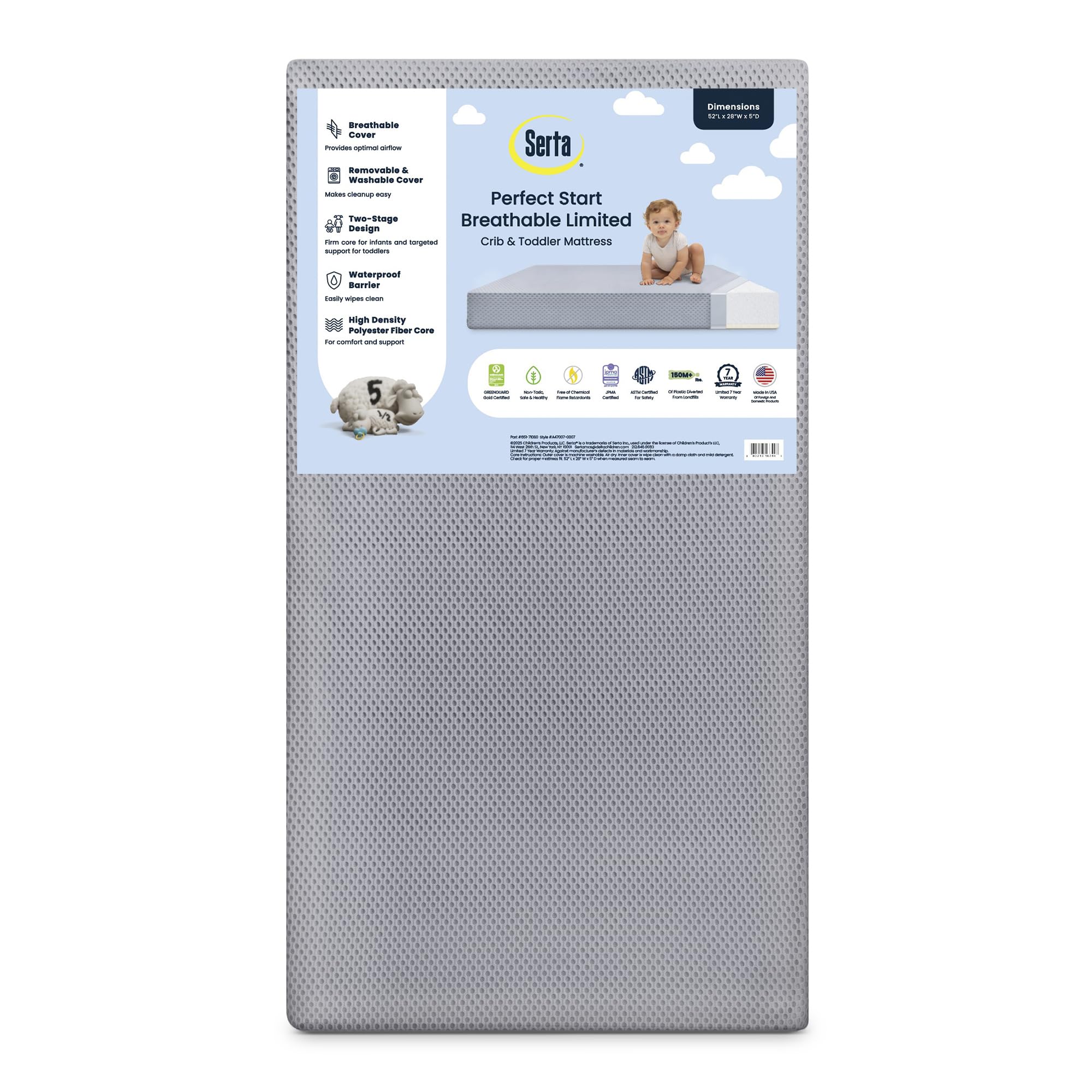 Serta Perfect Start Breathable Limited Two -Stage Crib Mattress and Toddler Mattress - Breathable Cover and Fiber Core, Machine 