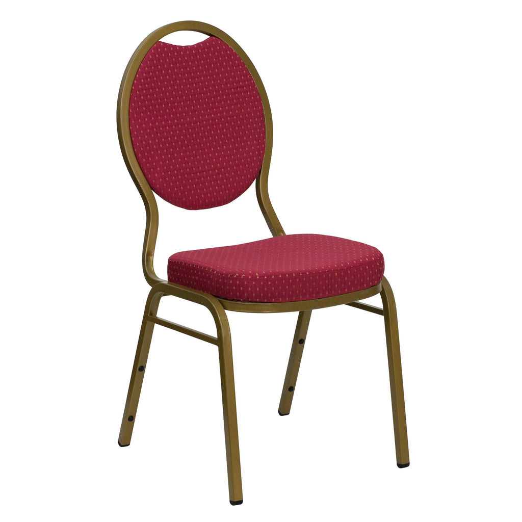 Flash Furniture Hercules Series Teardrop Back Stacking Banquet Chair In Burgundy Patterned Fabric - Gold Frame