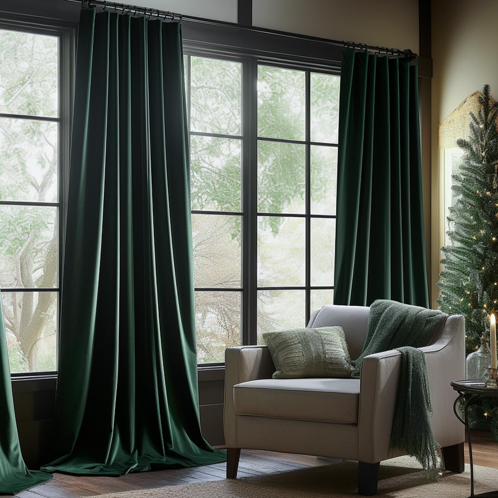 Lazzzy Blackout Velvet Curtains Green Thermal Insulated Curtains 96 Inch Long Drapes For Bedroom Living Room Darkening Window Treatments Grommet Living Room Curtains Set Of 2 Panels Emerald Green