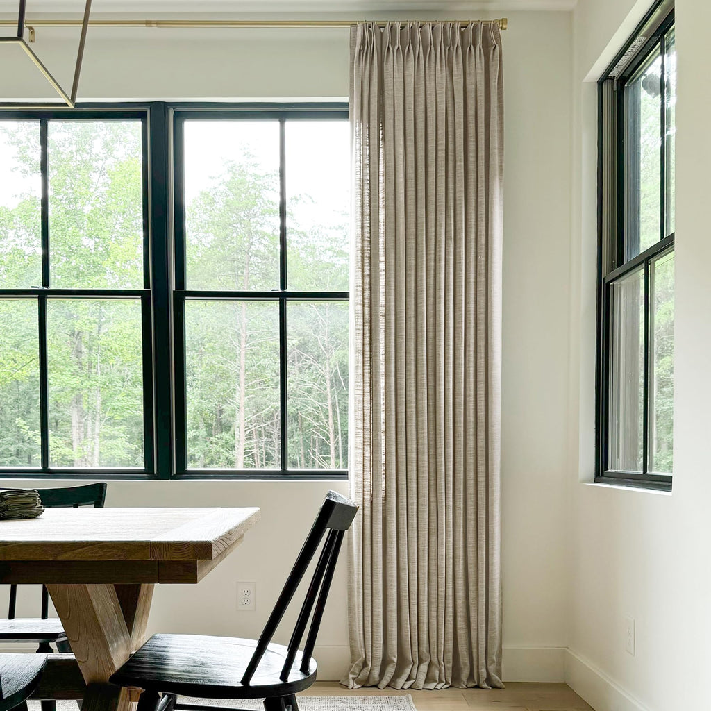 Twopages Double Layer Lined Curtain Grey Beige Linen Blend Light Filtering Pinch Pleat Curtain For Kitchen, Room Darkening Windo