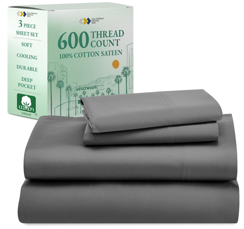 California Design Den Luxury Twin Sheet Set - 100% Cotton, 600 Thread Count Deep Pocket Twin Sheets, Hotel-Quality Bedding With
