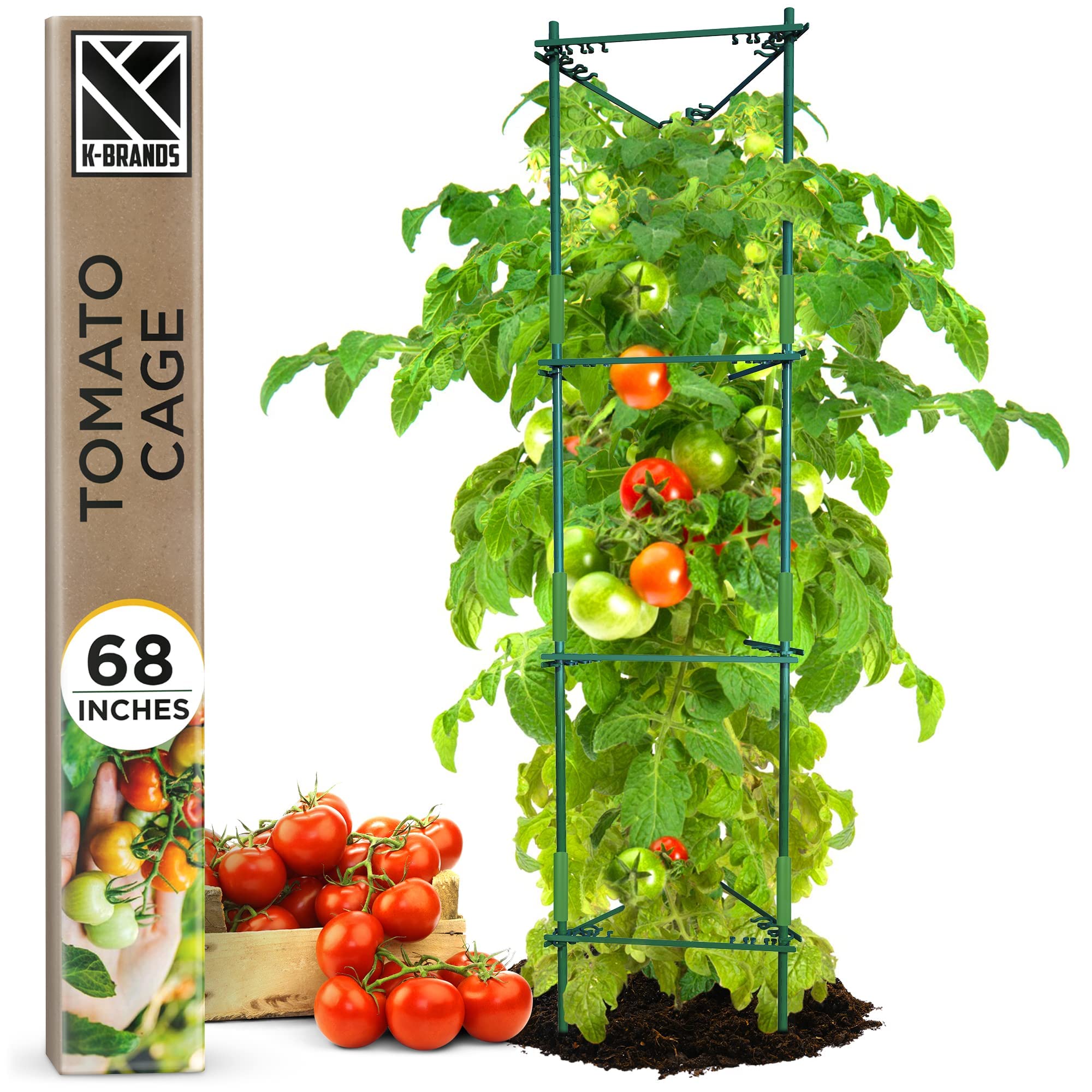 K-Brands Tomato Cage - Premium Tomato Plant Stakes Support Cages Trellis For Garden And Pots (Upto 68 Inches Tall)
