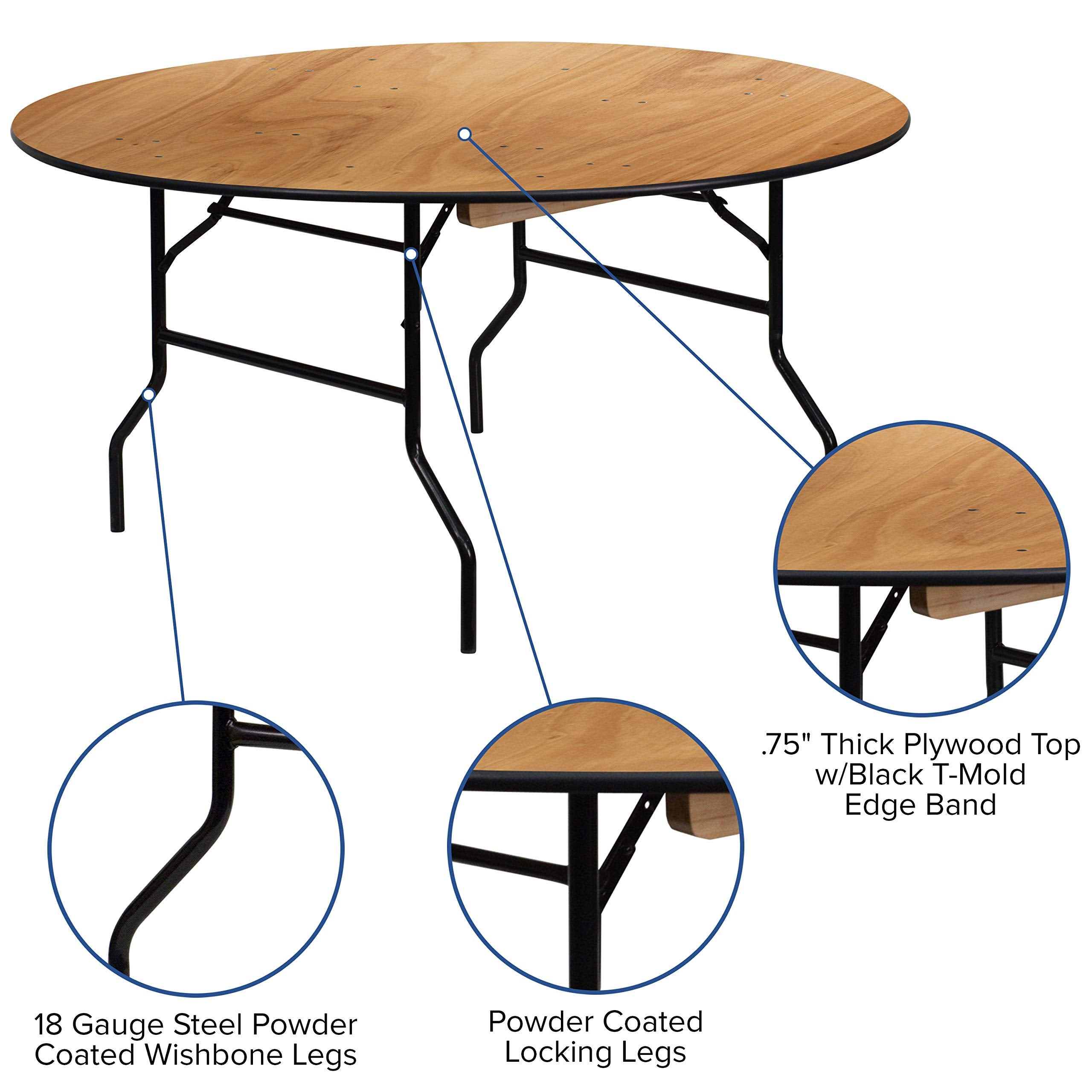 Flash Furniture Furman 5' Round All-Occasion Wood Folding Event Table, Foldable Round Portable Banquet Table With Wooden Top, Natural/Black