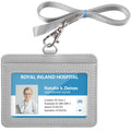 Teskyer Badge Holder With Lanyard, Leather Id Name Badge Card Holder With Lanyard For Id Badges, Horizontal, Lychee Pattern Grey