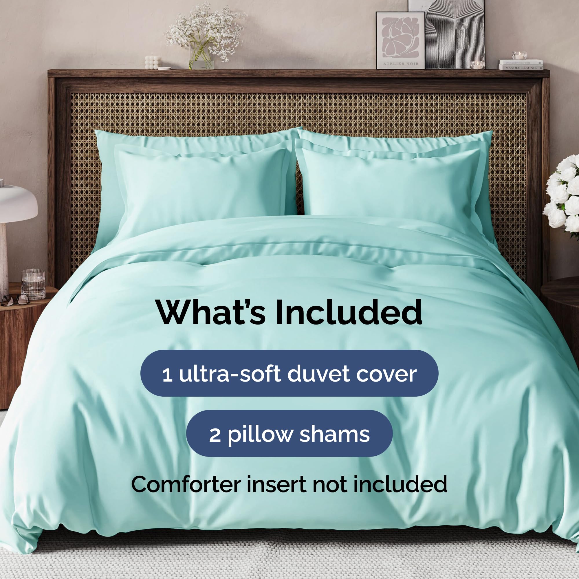 Duvet Cover Queen Size Set - Extra Soft Queen Size Duvet Cover 90 X 90 With 2 Pillow Shams - Hotel Luxury Easy Care And Fade Free W/ Zipper Closures & Ties - Comfy Breathable Bedding Set (Spa Blue)