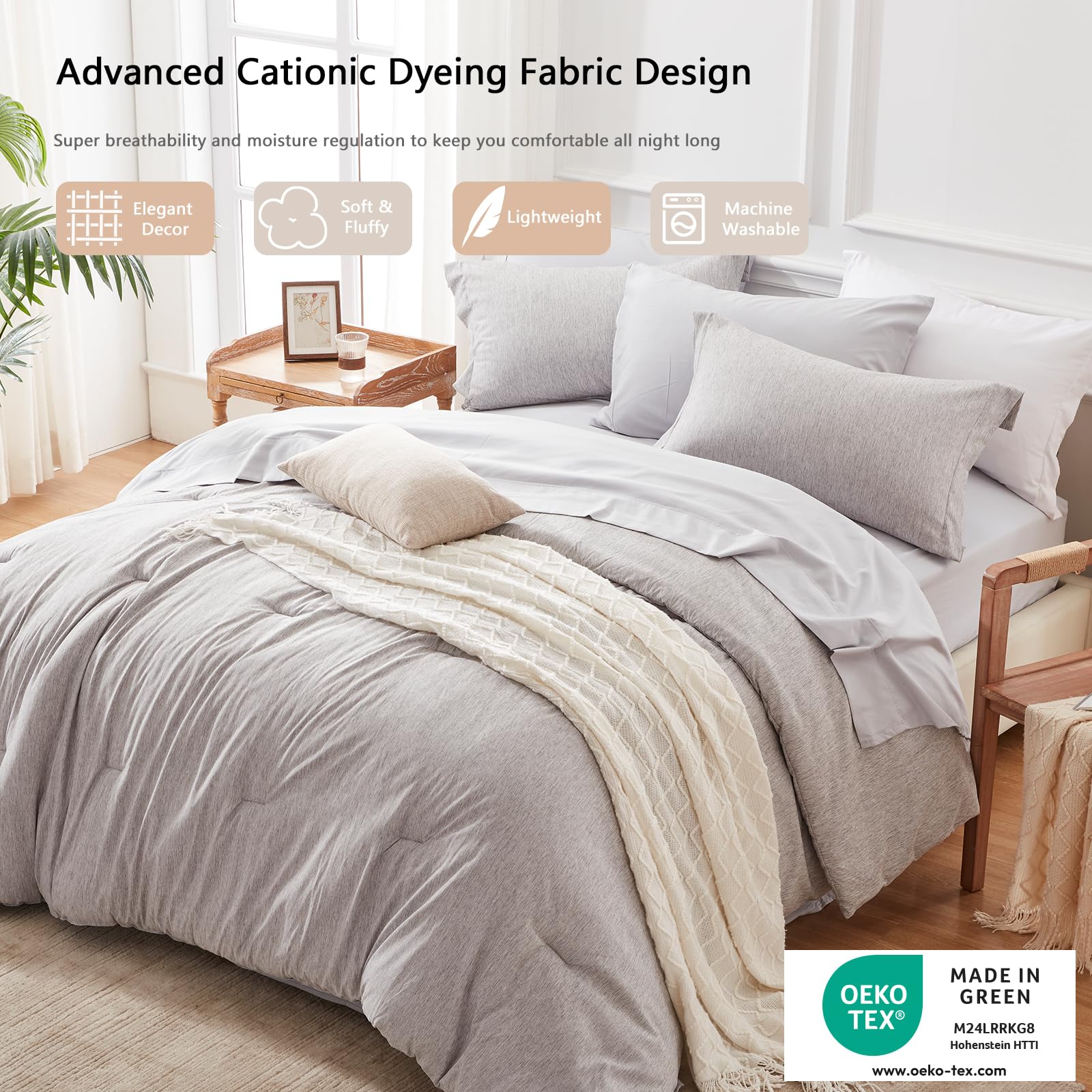 Unilibra King Comforter Set 7 Pieces Bed In A Bag - Grey King Soft Bedding Set For All Seasons - Cationic Dyeing Bed Comforter Sets With Comforter, Flat Sheet, Fitted Sheet, Pillowcases & Shams