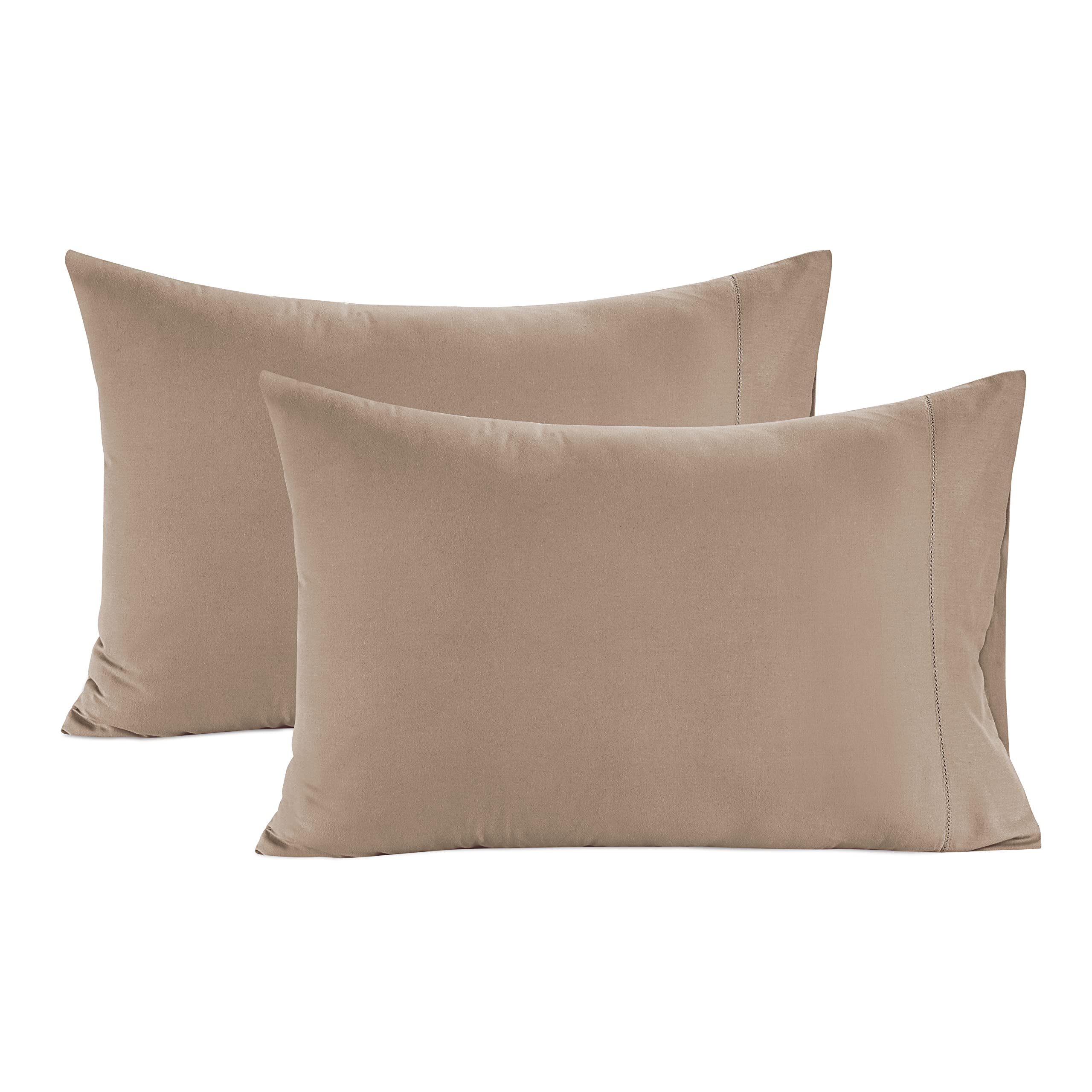 Lane Linen 100% Organic Cotton Pillow Cases Standard Size Set of 2 (20x26) - Cotton Pillowcases Standard Size - Soft Brown Pillo