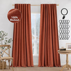 Miulee 100% Blackout Curtains 90 Inches Long, Linen Curtains For Bedroom Black Out Window Treatments Thermal Insulated Room Darkening Drapes Back Tab Rod Pocket, Terracotta Fall Decor 2 Panels