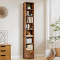VECELO 8Tier Tall Narrow Bookshelf, Slim Corner Bookcase with 6 Adjustable Shelves & Removable Fabric Drawer, SpaceSaving Stor