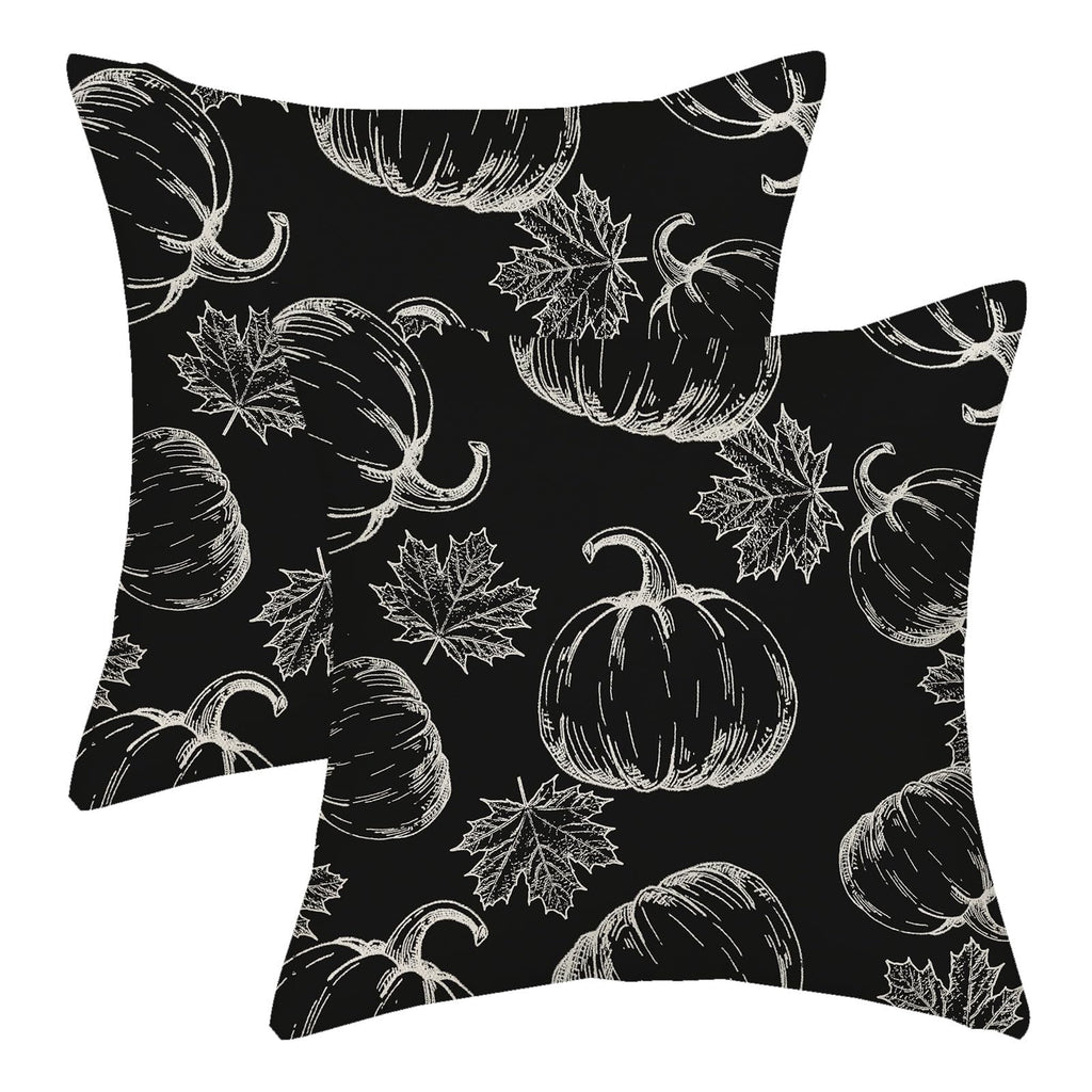 Fall Pillow Covers 18X18 Black Cream Pumpkin Decor Throw Pillows Case For Couch Maple Leaves Autumn Harvest Thanksgiving Farmhou