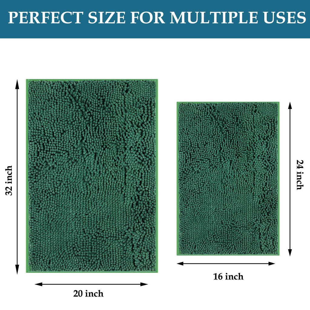 Luxury Bathroom Rug Mat 24X16+20X32, Extra Soft And Absorbent Chenille Bath Rugs, Plush Shaggy Bathroom Carpet, Non-Slip Bathtub