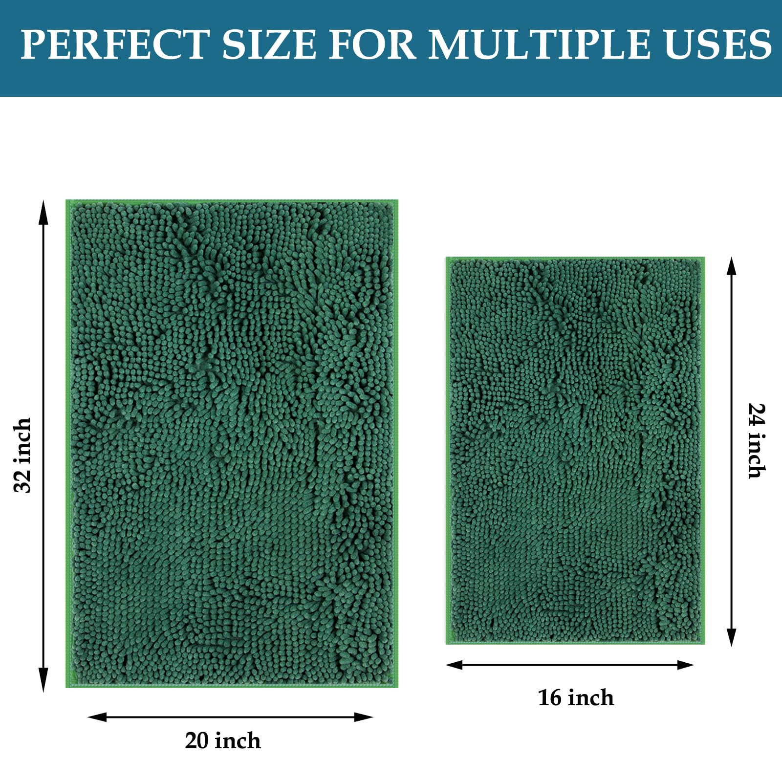 Luxury Bathroom Rug Mat 24X16+20X32, Extra Soft And Absorbent Chenille Bath Rugs, Plush Shaggy Bathroom Carpet, Non-Slip Bathtub