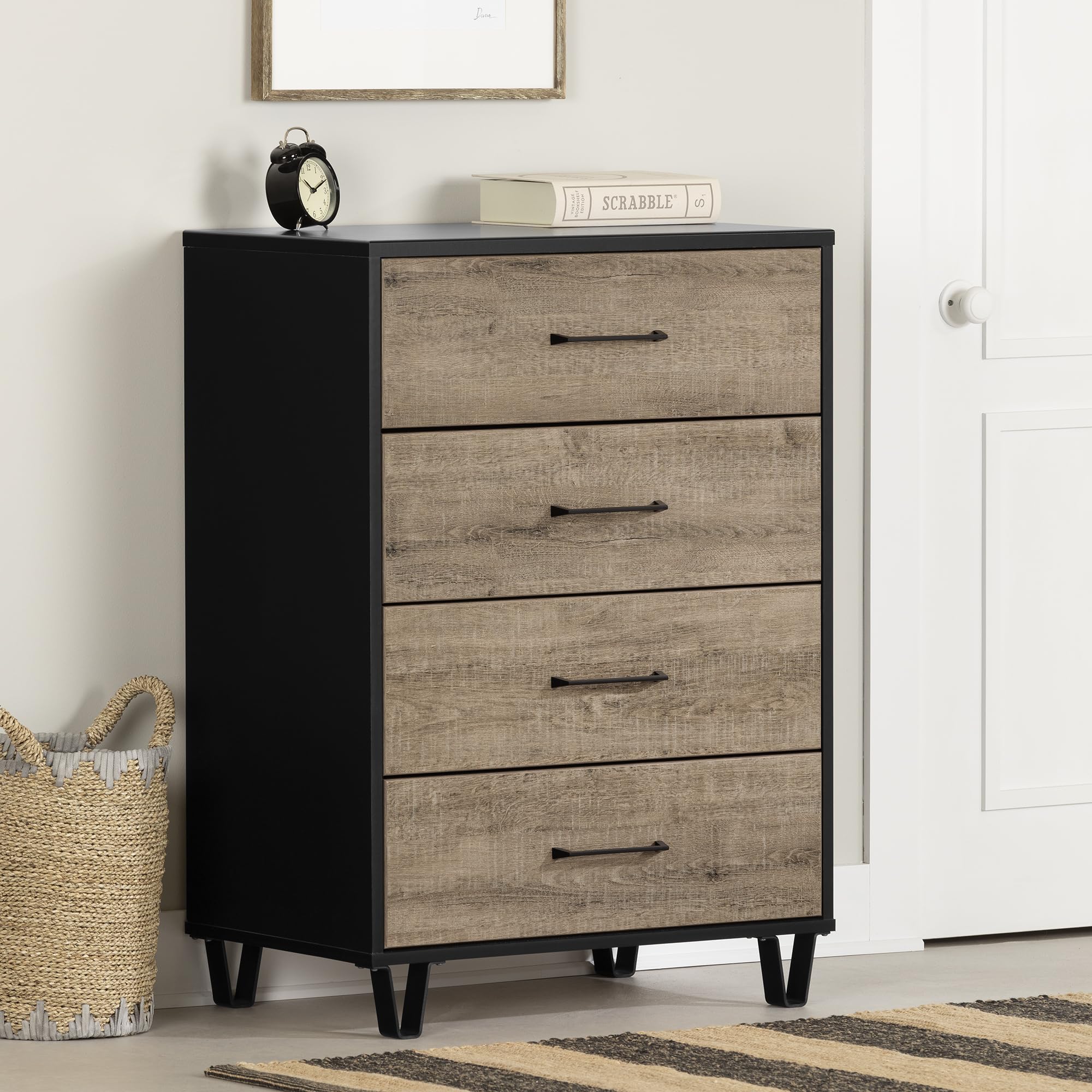 South Shore Arlen 4-Drawer Chest, Weathered Oak and Matte Black
