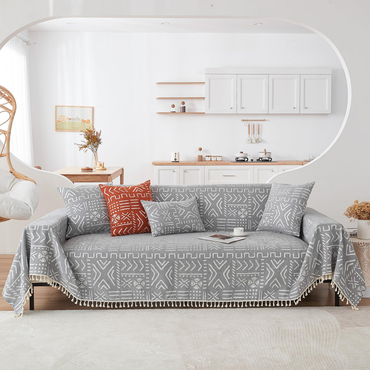 Roomlife Light Gray Futon Sofa Covers For 2-3 Cushion Couch Sectional Couch Covers Soft Living Room Sofa Slipcover Thick Chenill