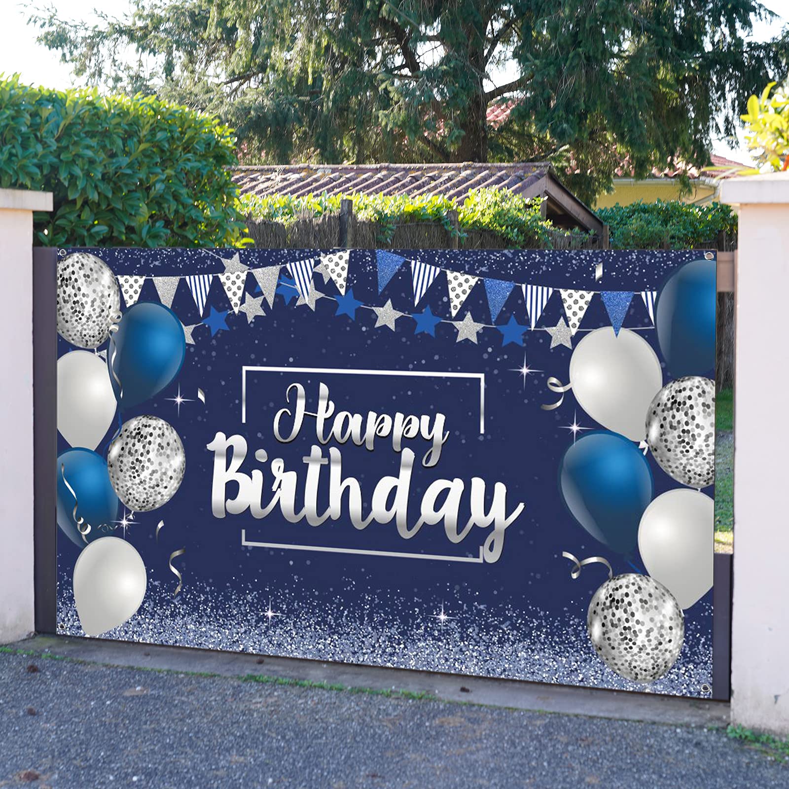 Tatuo Happy Birthday Decorations Backdrop, Glitter Birthday Backdrop Sign, Happy Birthday Banner, Birthday Party Supplies Photo