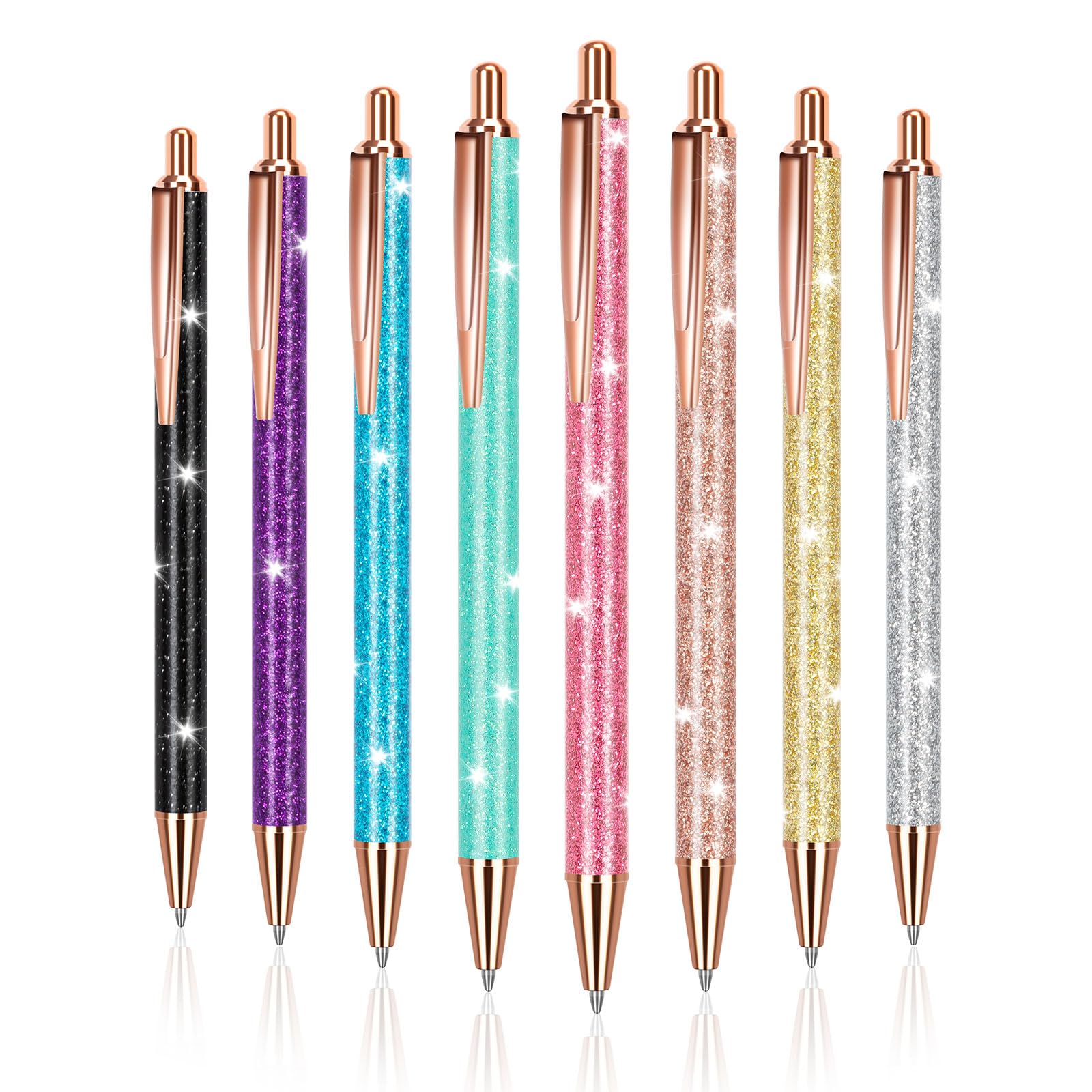 Smootherpro Glitter Ballpoint Pens, 8 Pcs Cute Pens With Black Ink, 1.0Mm Medium Point Fancy Pens, Glitter Wedding Pens, Guest B