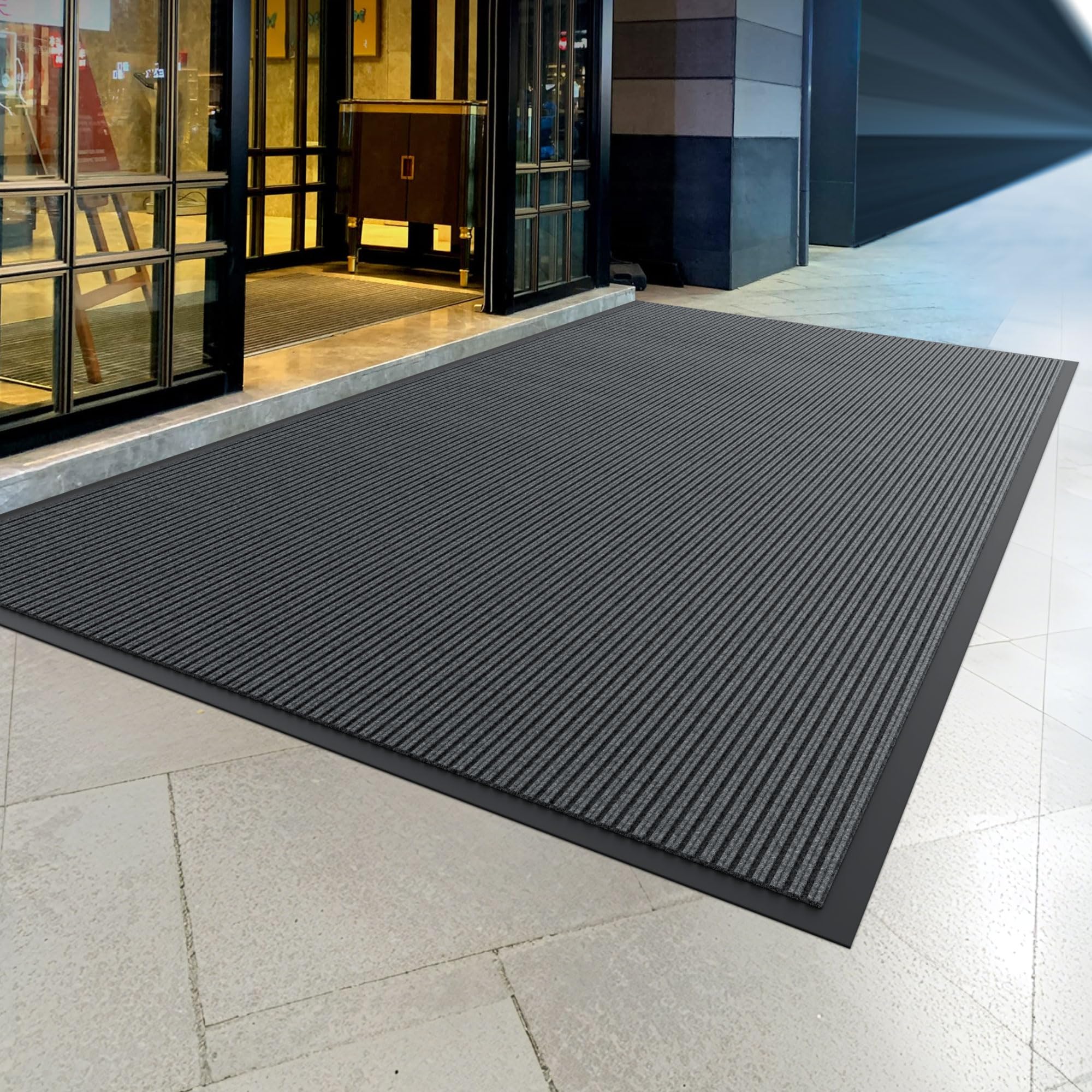 Amyracel Sturdy Front Door Mat Outside Entrance, 5' X 3' Absorbent Dirt Trapper Outdoor Mat, Non Slip Door Mat Indoor Entrance,