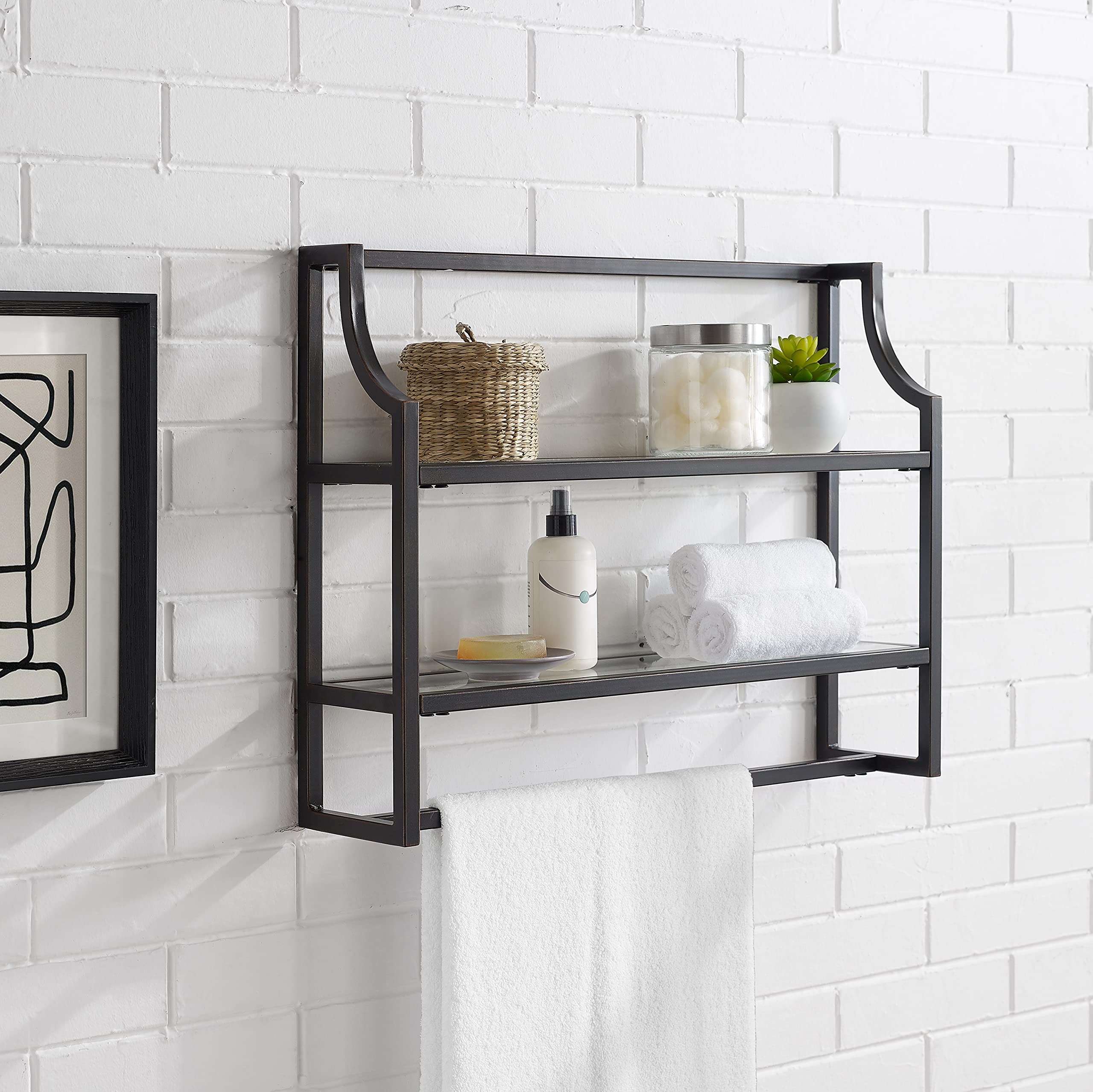 Crosley Furniture Aimee Wall Mounted Bathroom Storage Shelf with Towel Rack and Shelves, Oil Rubbed Bronze