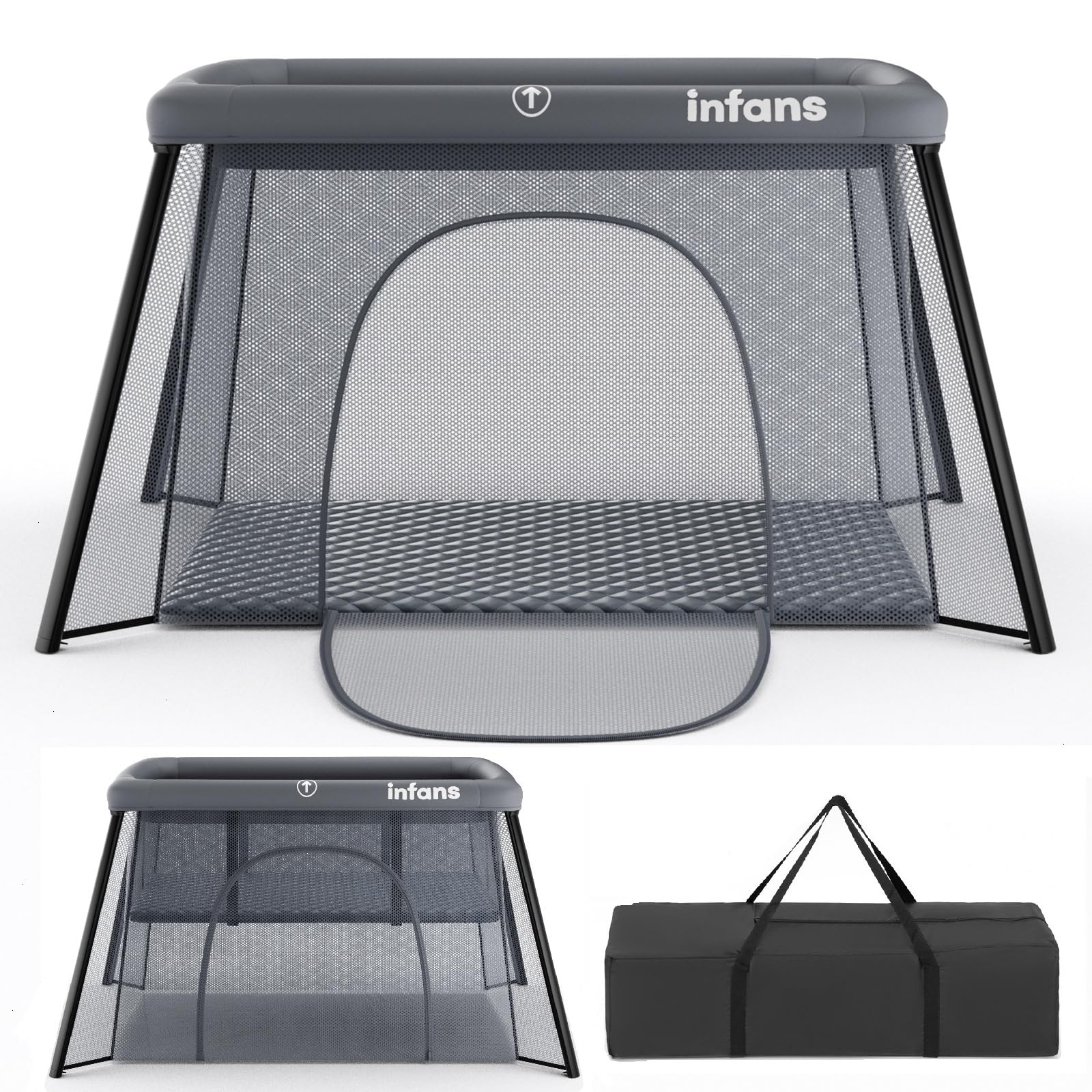INFANS Travel Crib, Portable Baby Playpen with Removable Bassinet Soft Mattress Carry Bag, Foldable Lightweight Playard Nursery 