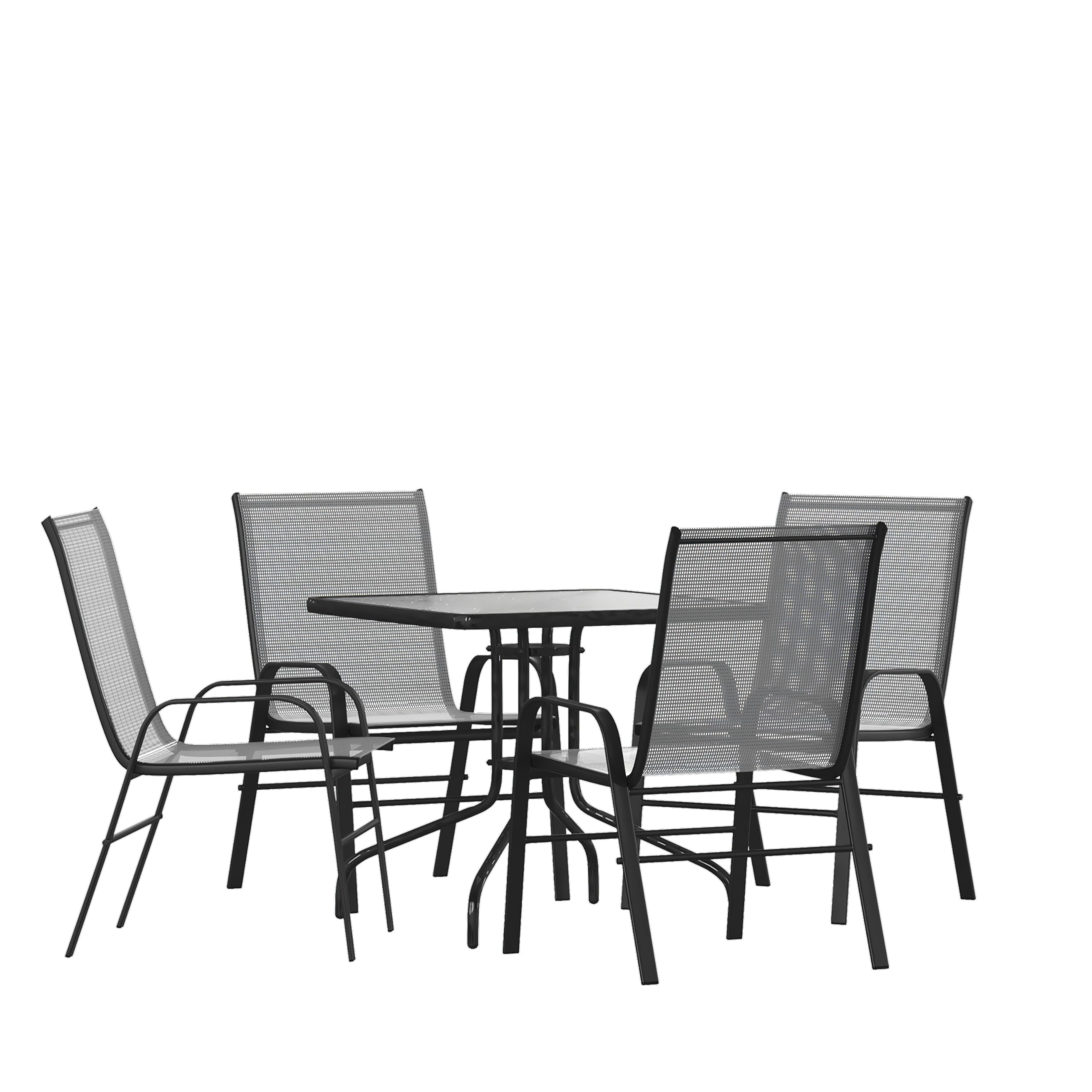 Flash Furniture Brazos 5 Piece Outdoor Patio Dining Set - 4 Gray Flex Comfort Stack Chairs - 31.5&Quot; Square Tempered Glass Patio Table