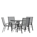 Flash Furniture Brazos 5 Piece Outdoor Patio Dining Set - 4 Gray Flex Comfort Stack Chairs - 31.5 Square Tempered Glass Patio Ta